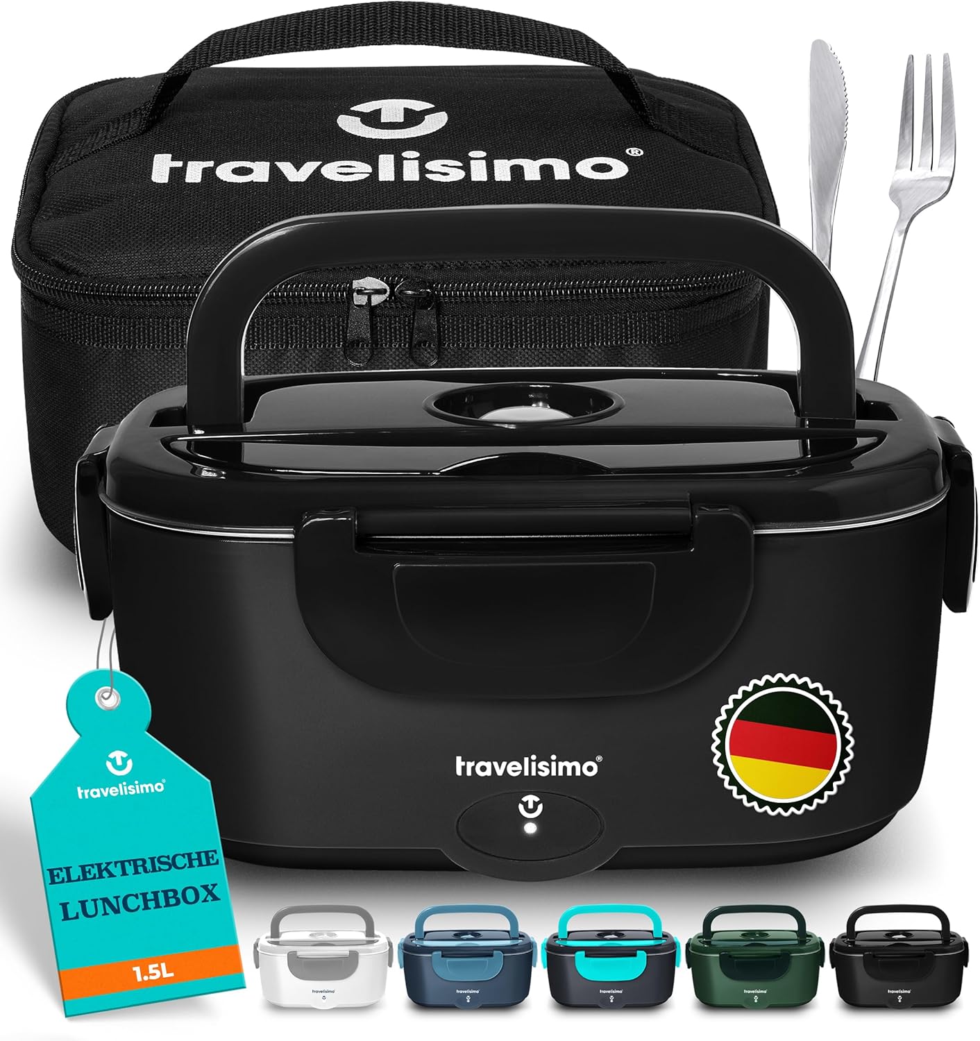 TRAVELISIMO Fiambrera Eléctrica 80W Caja de Comida Almuerzo Caliente, Caja de Calor de 1.5L para Alimentos Fiambrera 3 en 1 Eléctrica 12V/24V/220V, Contenedor de Calor para Llevar para el Trabajo Coch
