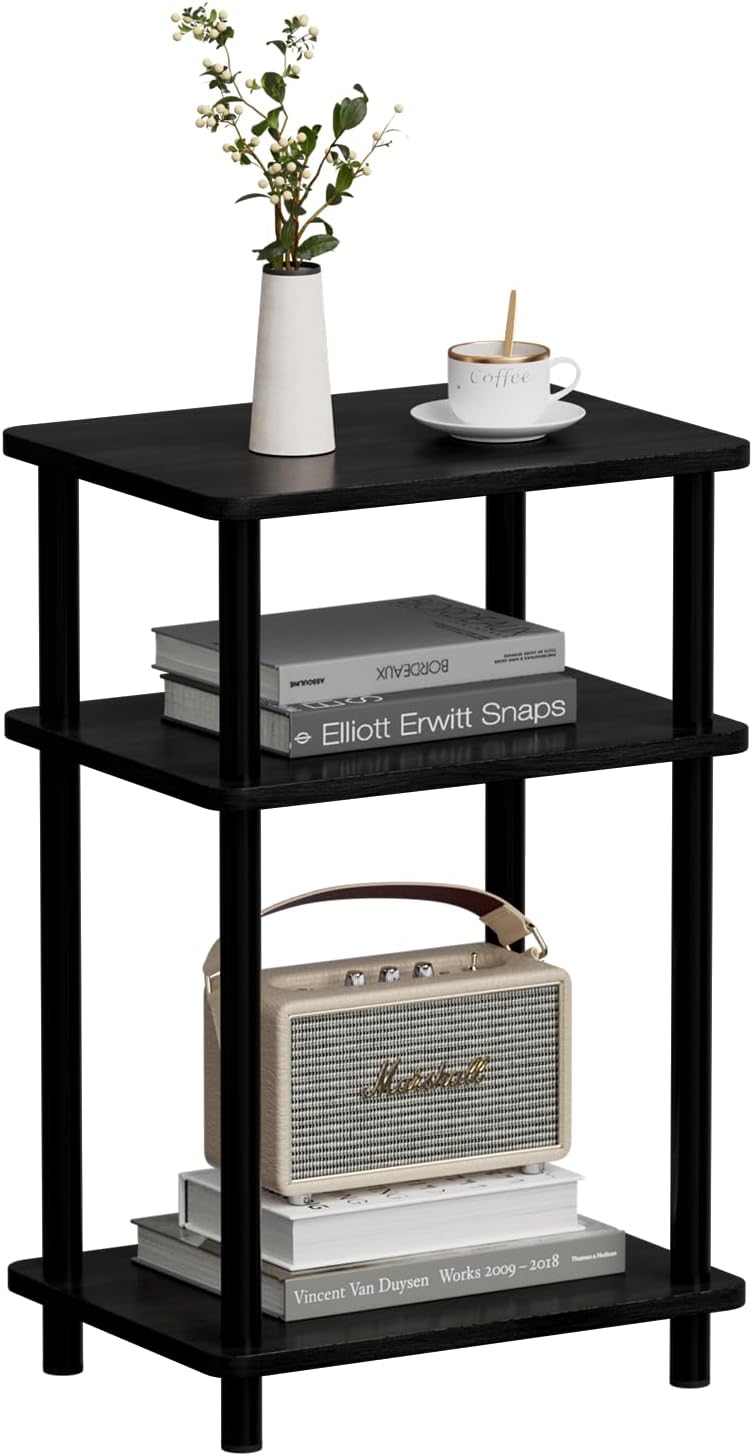 APICIZON Mesa de centro de 3 niveles, mesa auxiliar de madera para sofá, 30 x 40 x 61,5 cm, mesa auxiliar pequeña con espacio de almacenamiento, para salón, dormitorio, balcón, fácil de montar, color negro