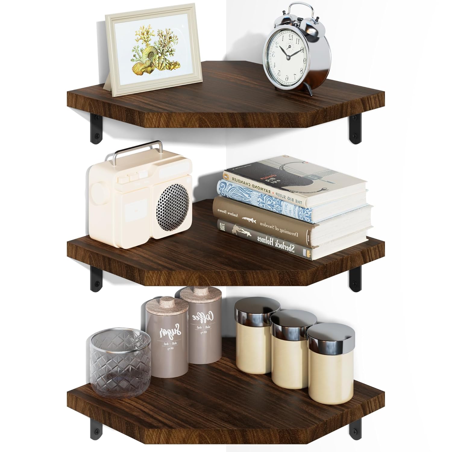 Estante de esquina Alsonerbay, estante de pared de madera, juego de 3, estante flotante colgante, estantes de cocina para pared para dormitorio, sala de estar, oficina, baño, habitación infantil