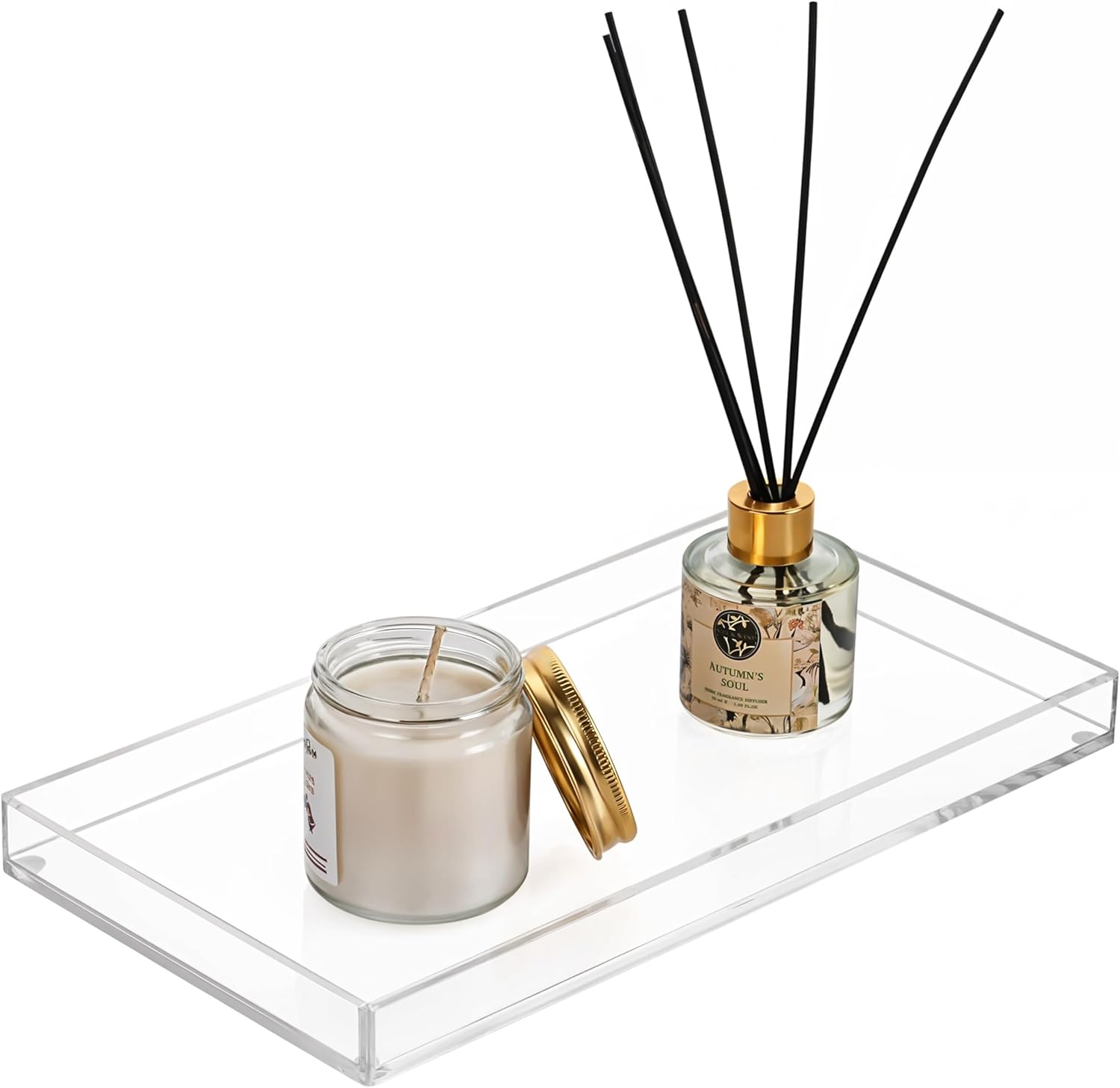 Winter Shore Bandeja Baño - Bandeja Transparente Acrílico - Bandeja Decorativa Grande Baño, Ducha y Dormitorio Cómoda - Bandeja Maquillaje y Plástico Rectangular - Bandeja Decoración para Difusores