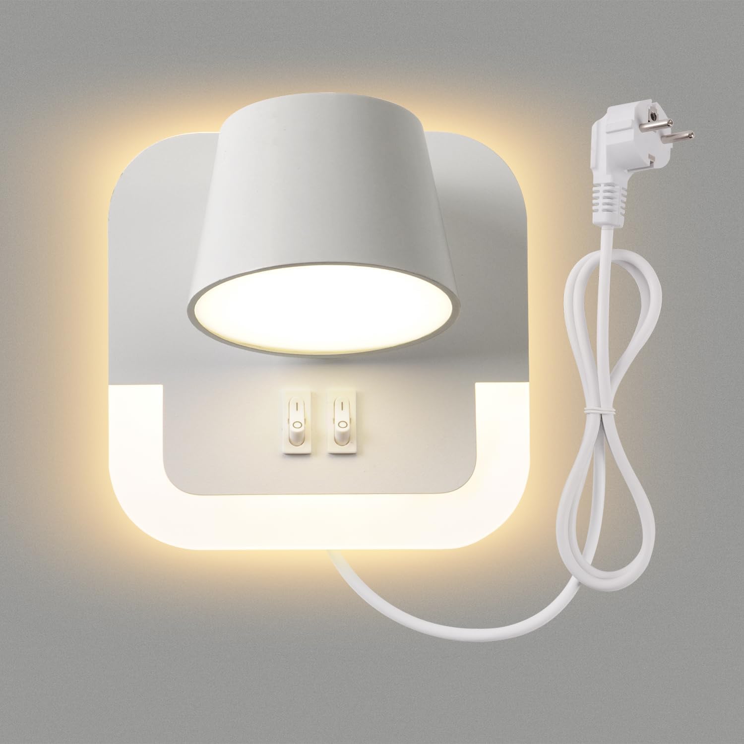 Lámpara de lectura de pared AWEKLIY para mesita de noche, luz LED con interruptor, 4W+8W, lámpara de lectura giratoria para dormitorios y hoteles, con cable, luz blanca ajustable de 3000K