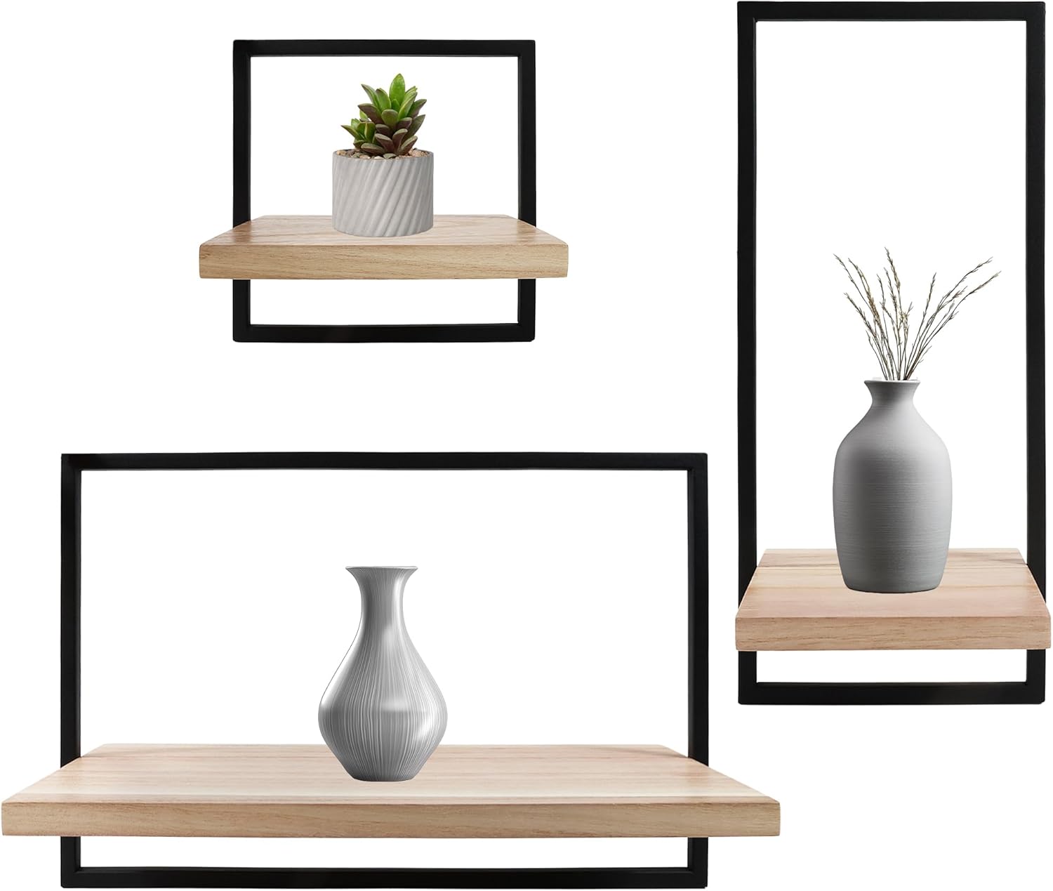 KW KASTWOOD - estanteria Pared - baldas Recortadas - Juego de 3 baldas flotantes Pared para Cocina, Salon, baño, Dormitorio con Montaje Oculto - estantes de Madera - Estante