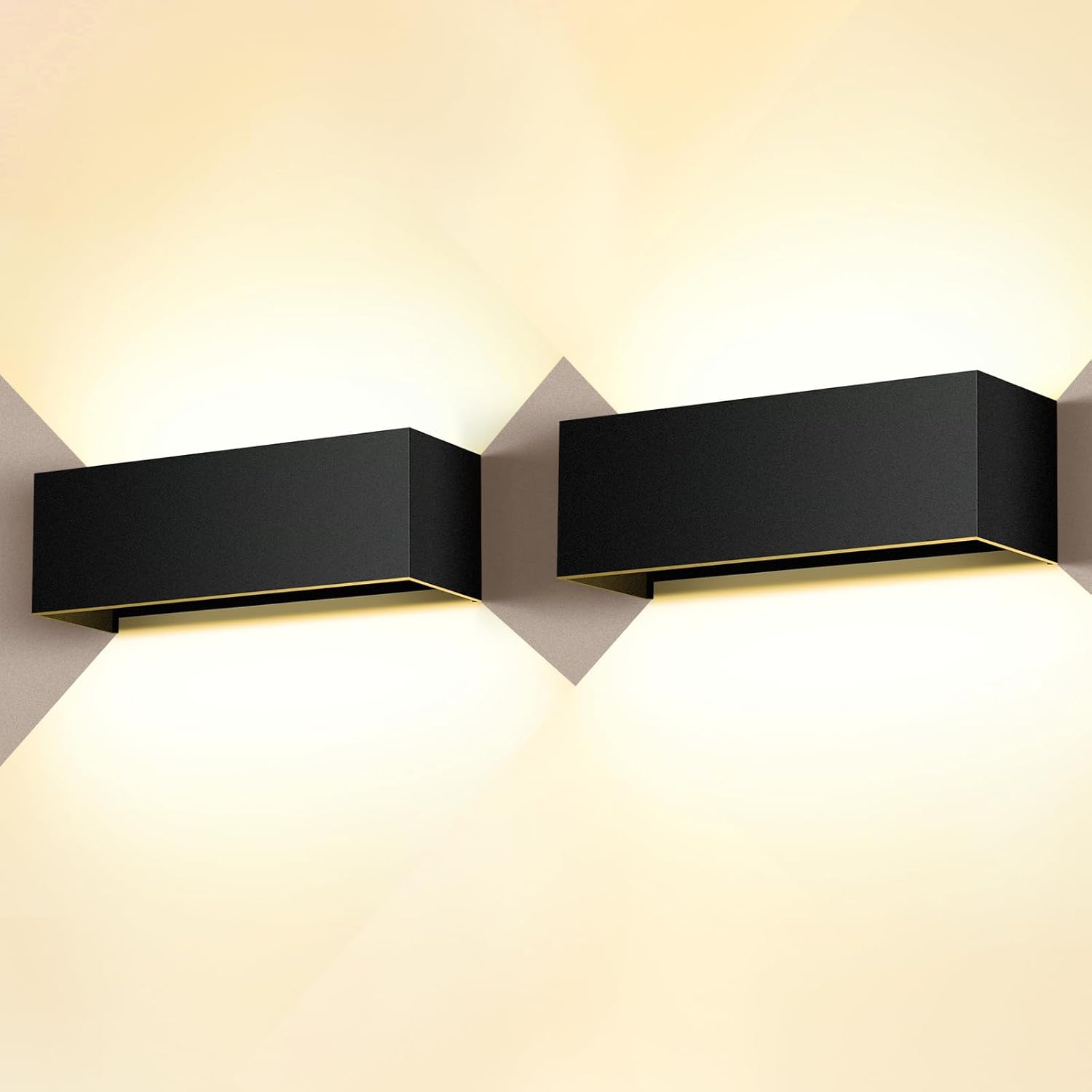 Aplique de pared LED para exteriores Cwycfw de 36 W, paquete de 2 unidades, aplique de pared para interiores, haz ajustable hacia arriba y hacia abajo, color negro, luz blanca cálida de 3000 K, resistente al agua IP65.