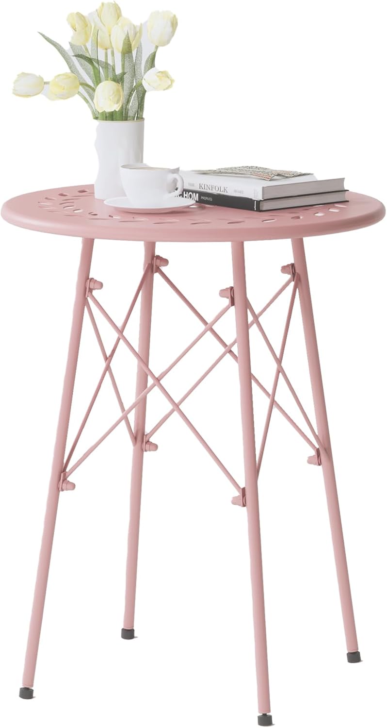 Mesa auxiliar de exterior Nixaruy, pequeña, redonda, de metal, resistente a la intemperie, para balcón, jardín, patio (rosa)