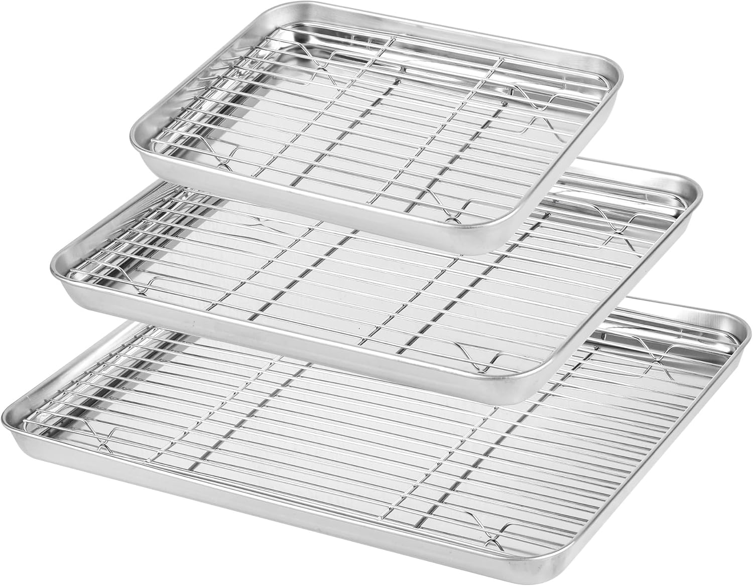 Bandeja para hornear AZKEEGREY de 3 piezas con rejilla de enfriamiento, acero inoxidable, 40 x 30 x 2,5 cm. Bandeja rectangular grande para horno, ideal para hornear, asar y preparar pasteles.