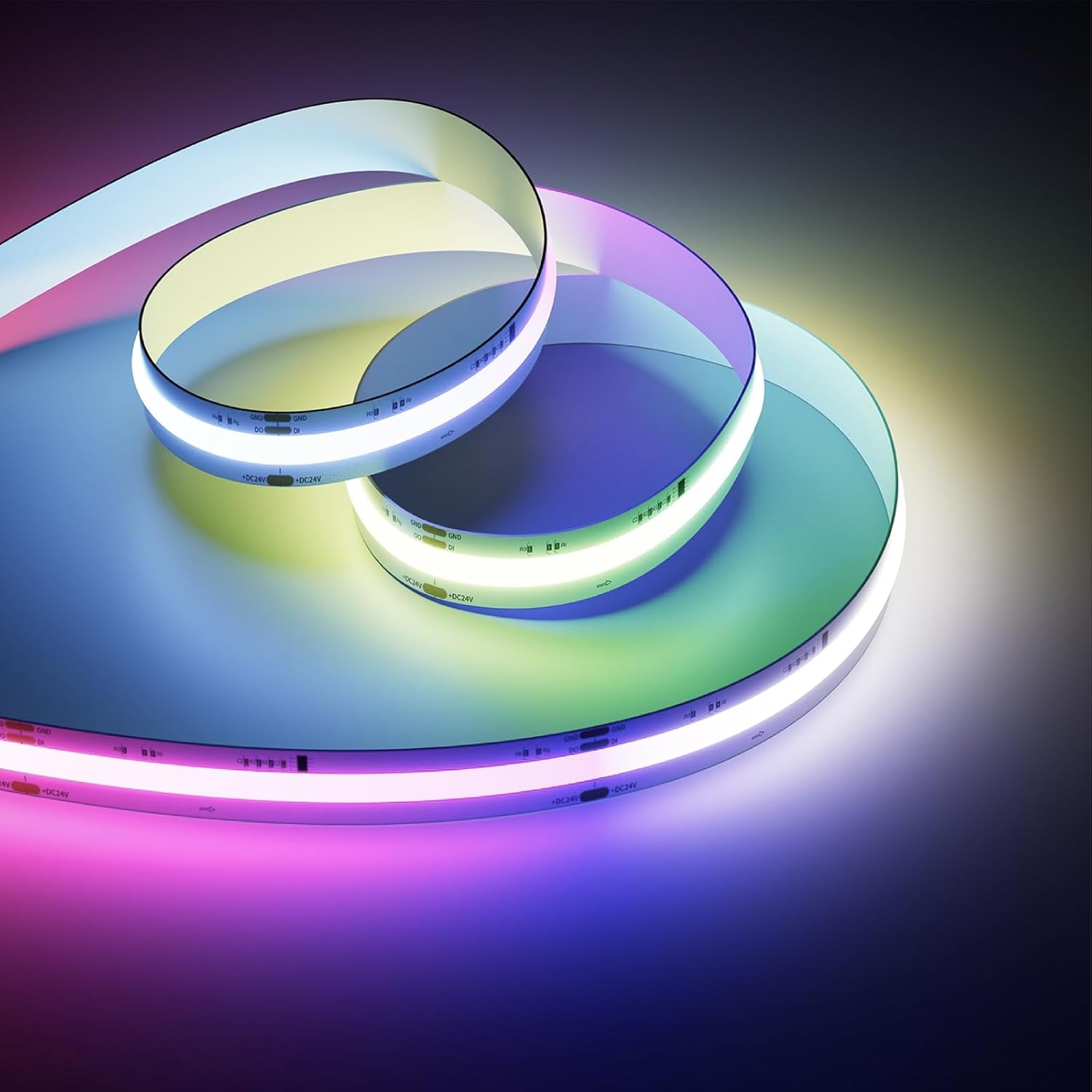 Tira de LED RGB COB inteligente direccionable OULARA de 6 m con IC, 24 V CC, multicolor y blanco, ideal para decoración DIY (controlador y adaptador se venden por separado).