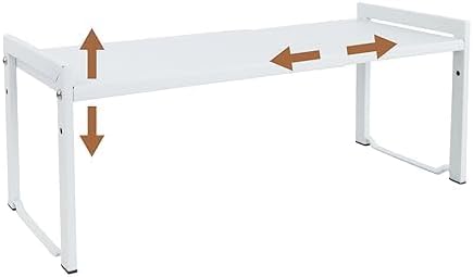 Estantería de armario extensible, dimensiones 35-66 cm (largo) x 27 cm (profundidad) x 18 cm (alto). Altura ajustable en 40 mm y soporta hasta 20 kg. Construcción metálica, incluye almohadillas antideslizantes. Fácil montaje en menos de 5 minutos.
