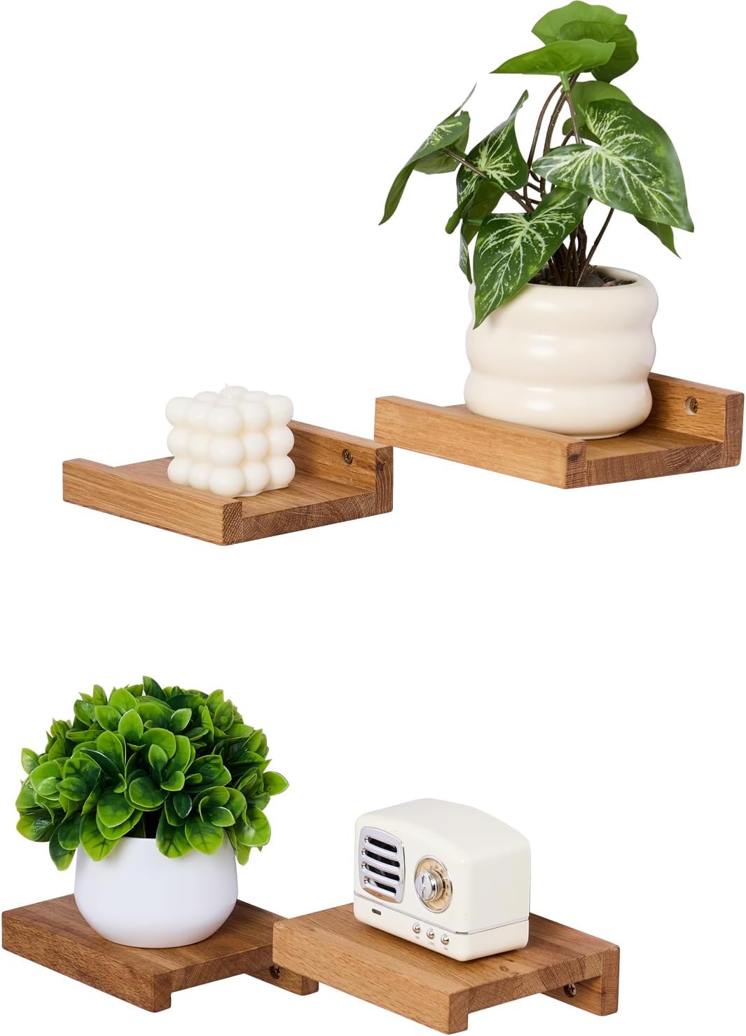 Estantería de pared pequeña de madera Gieanoo, juego de 4, roble macizo, estante flotante pequeño de madera de 15 cm x 13 cm, estantes rústicos de madera con borde, pequeño estante decorativo de pared natural, tablero de pared