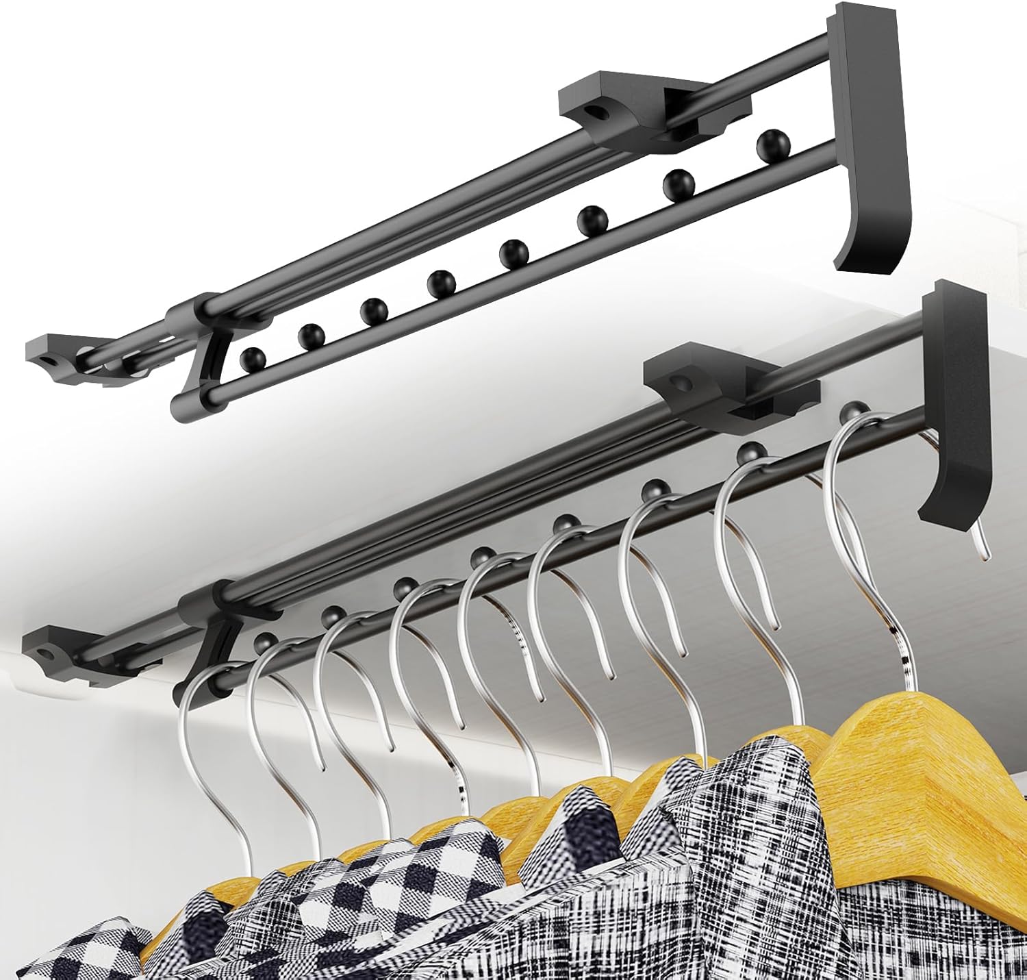 Aresvrgo Pack de 2 barras para ropa extensibles de 40 cm, extensibles de 40 a 71,5 cm, barras para ropa extensibles, ahorra espacio para armarios y zonas de almacenamiento, organiza ropa y pantalones