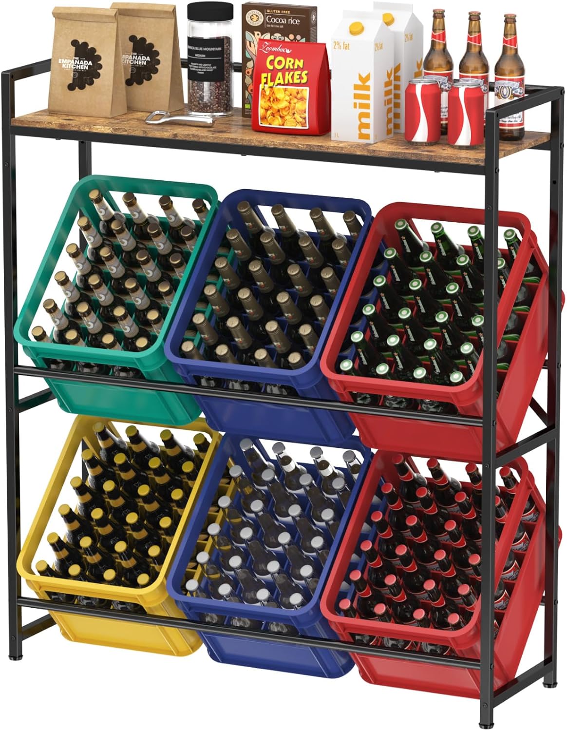 Estante para cajas de bebidas Lifewit con estante para 6 cajas, 32 cm de profundidad x 104 cm de ancho x 117,3 cm de alto, soporte independiente para cajas, estante para bebidas, estante para cajas de agua, estante para cajas de cerveza, marrón rústico