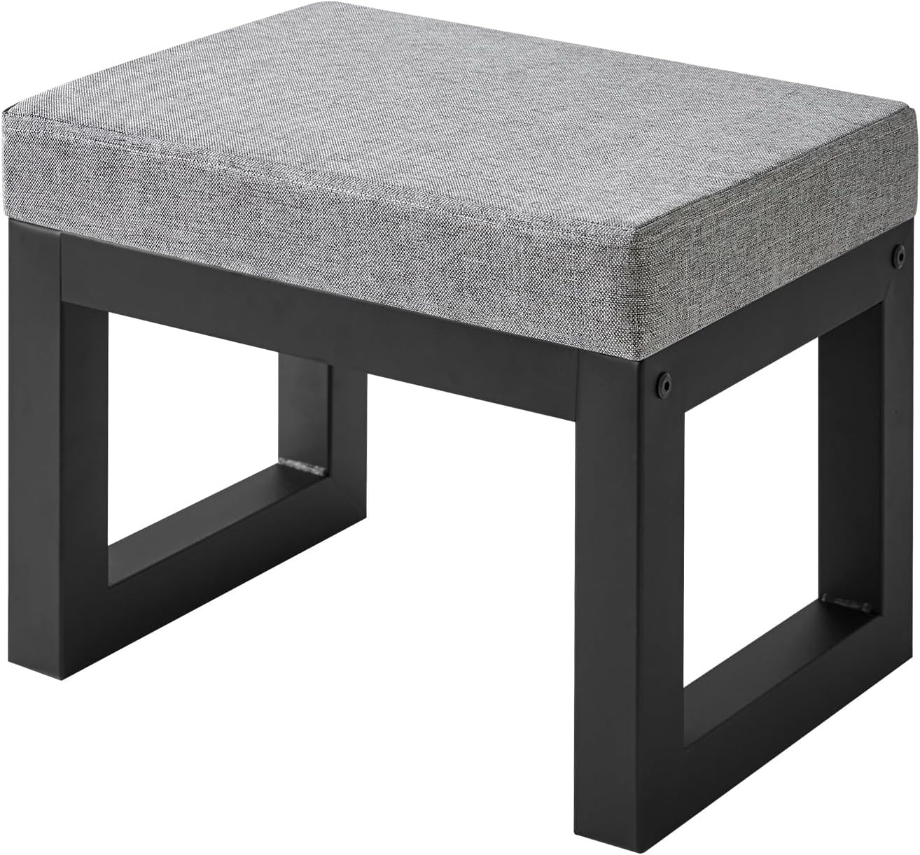 IBUYKE 16” Pequeño Reposapiés Otomana, Lino Rectangular Reposapiés Taburete con Asiento Acolchado y Patas de Metal, Otomana Moderna Reposapiés para Sala de Estar Dormitorio Sillón, Azul-Gris WBD001L-X