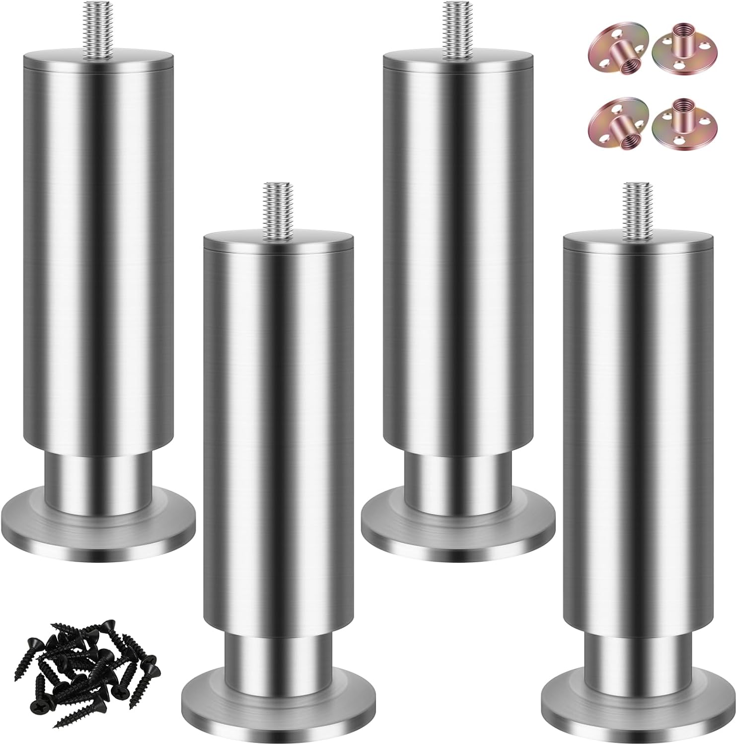 SHUIOG 4 Piezas Patas para Muebles Patas para Muebles de Acero Inoxidable Patas de Mesa Ajustables de Metal Patas Redondas de Altura Ajustable Patas para Muebles Mesa Cama Armario sofá Patas Patas de 