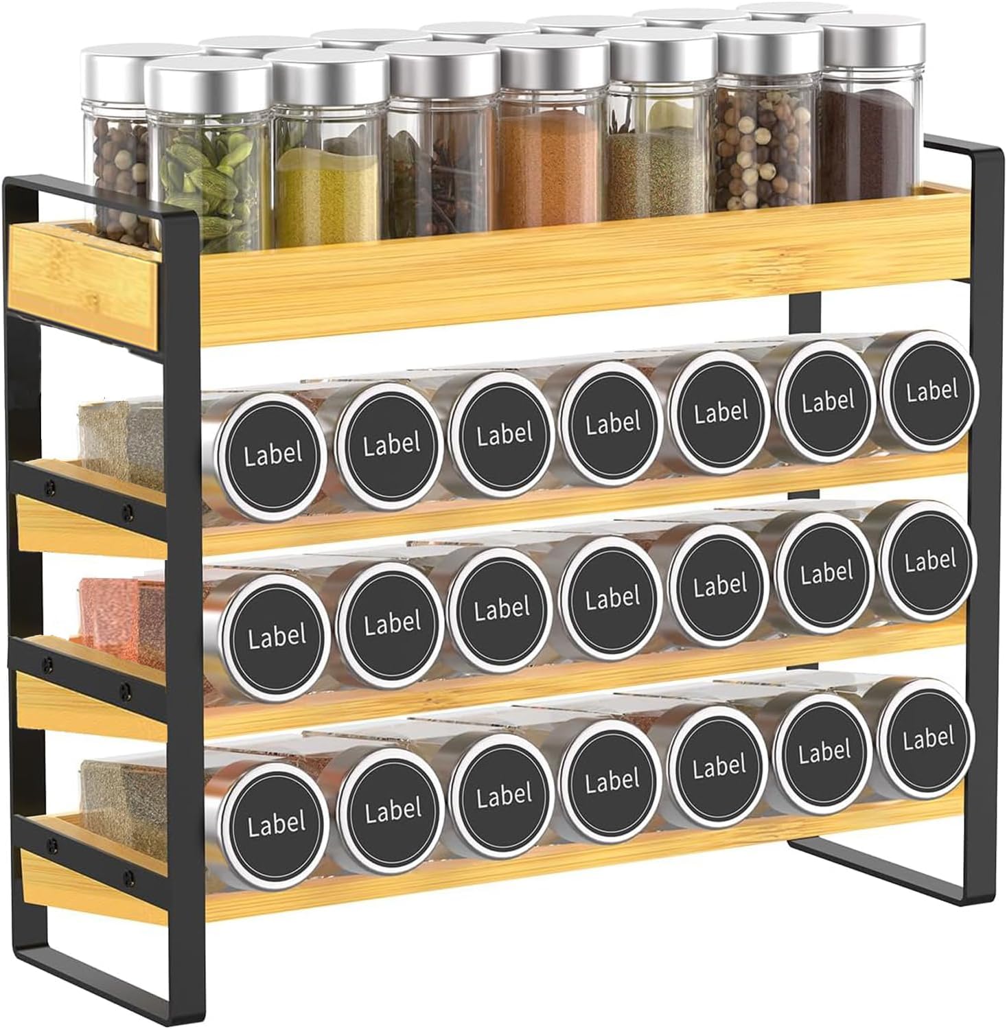 Yearonan Especiero de madera de 4 niveles, especiero de pie, para 35 botellas de especias (vidrio no incluido) para cocinas, armarios, despensas, encimeras, organizador de especias.