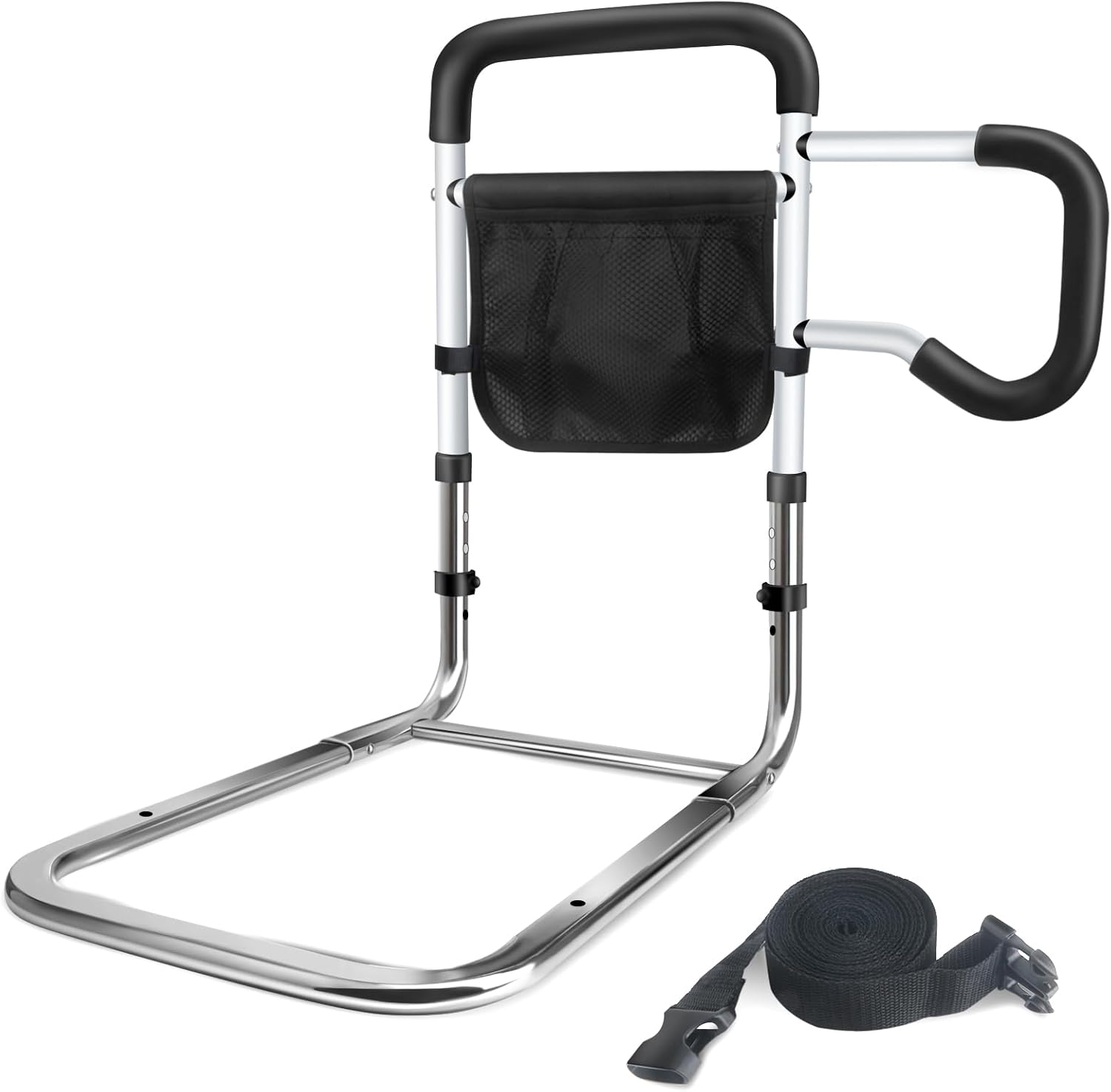 Barandilla de cama DePango para la seguridad de adultos mayores, altura ajustable y barandilla con almacenamiento para camas tamaño queen y king, protección de cama de acero al carbono para personas mayores, patente en trámite