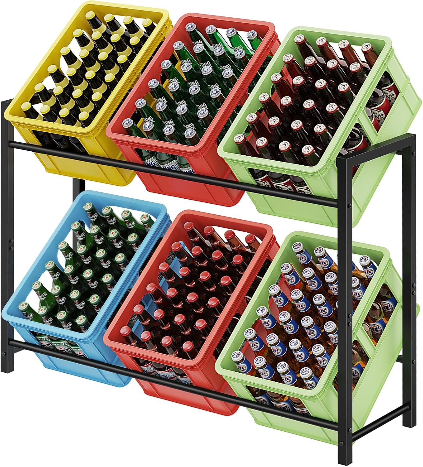WELDUN Rejilla para cajas de bebidas para 6 cajas de bebidas, Rejilla para cajas de carne con 2 niveles para cerveza, frutas, verduras, agua, capacidad de carga 150 kg