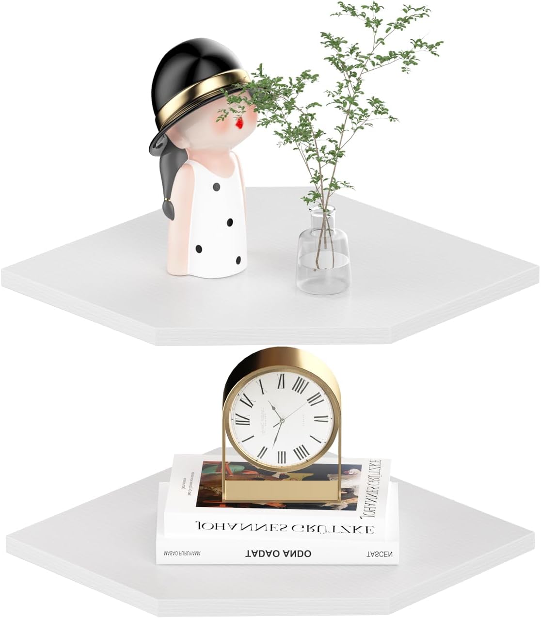 Estante de esquina JJL para colgar en la pared, con orificio para línea, juego de 2, ideal para decorar esquinas de pared y almacenar, ideal para decorar esquinas de paredes interiores de dormitorios (30 cm, blanco)
