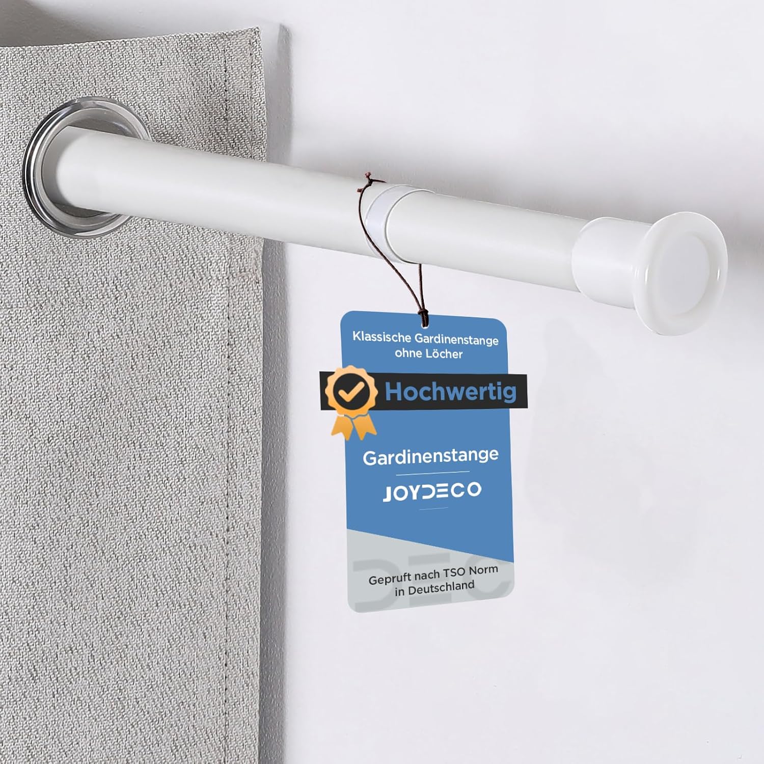 Joydeco Barra de cortina sin taladrar 410-460 cm, blanco mate, barra telescópica multifuncional, con abrazadera - barra de cortina, barra de cortina de ducha, barra de tensión, extensible - para sus c