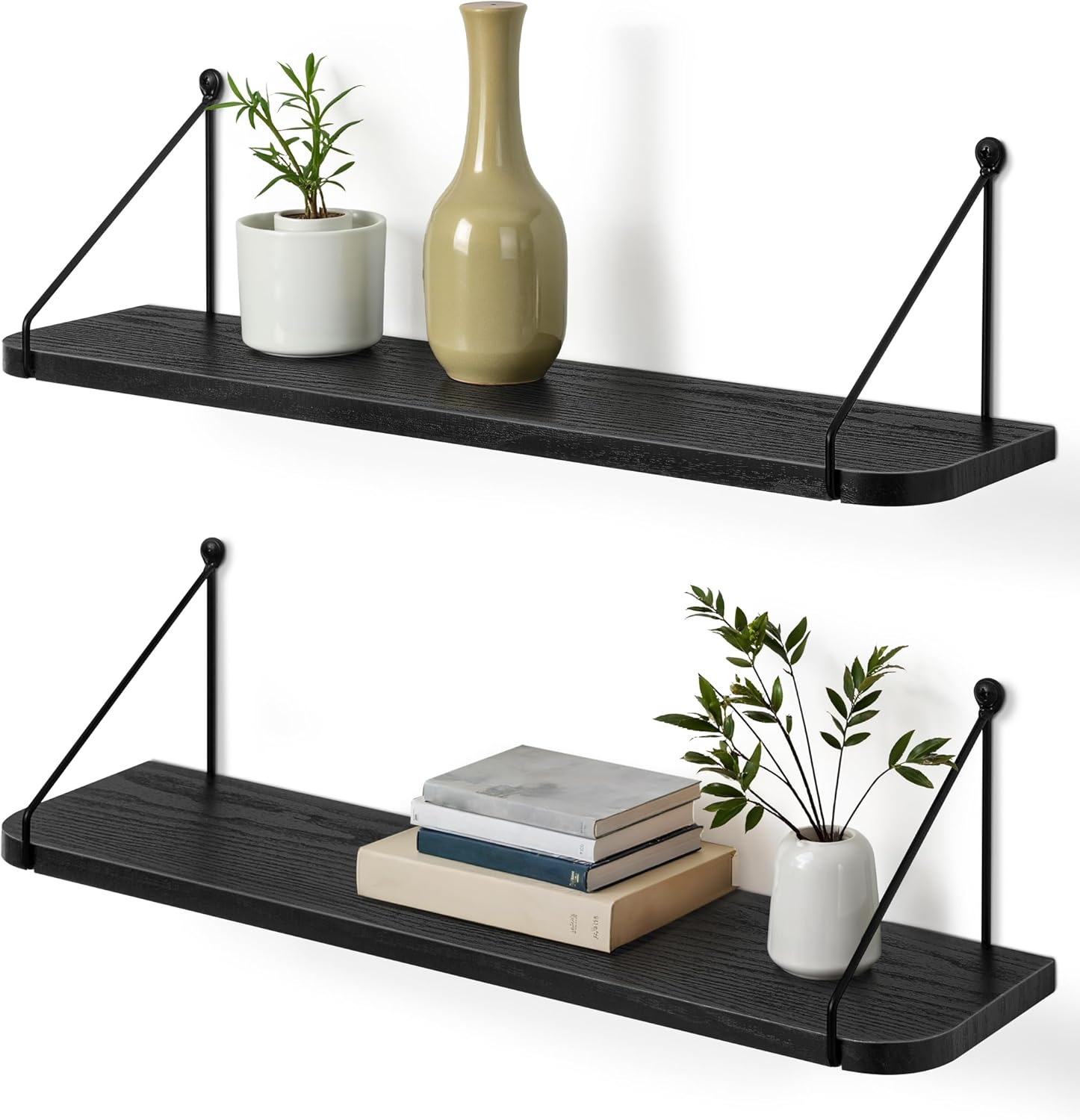 Afuly Estante de pared de madera negra, 60 cm, estante de metal, estantes flotantes, estante para colgar en la pared, estante de almacenamiento para paredes, cocina, decoración moderna, baño, habitaci
