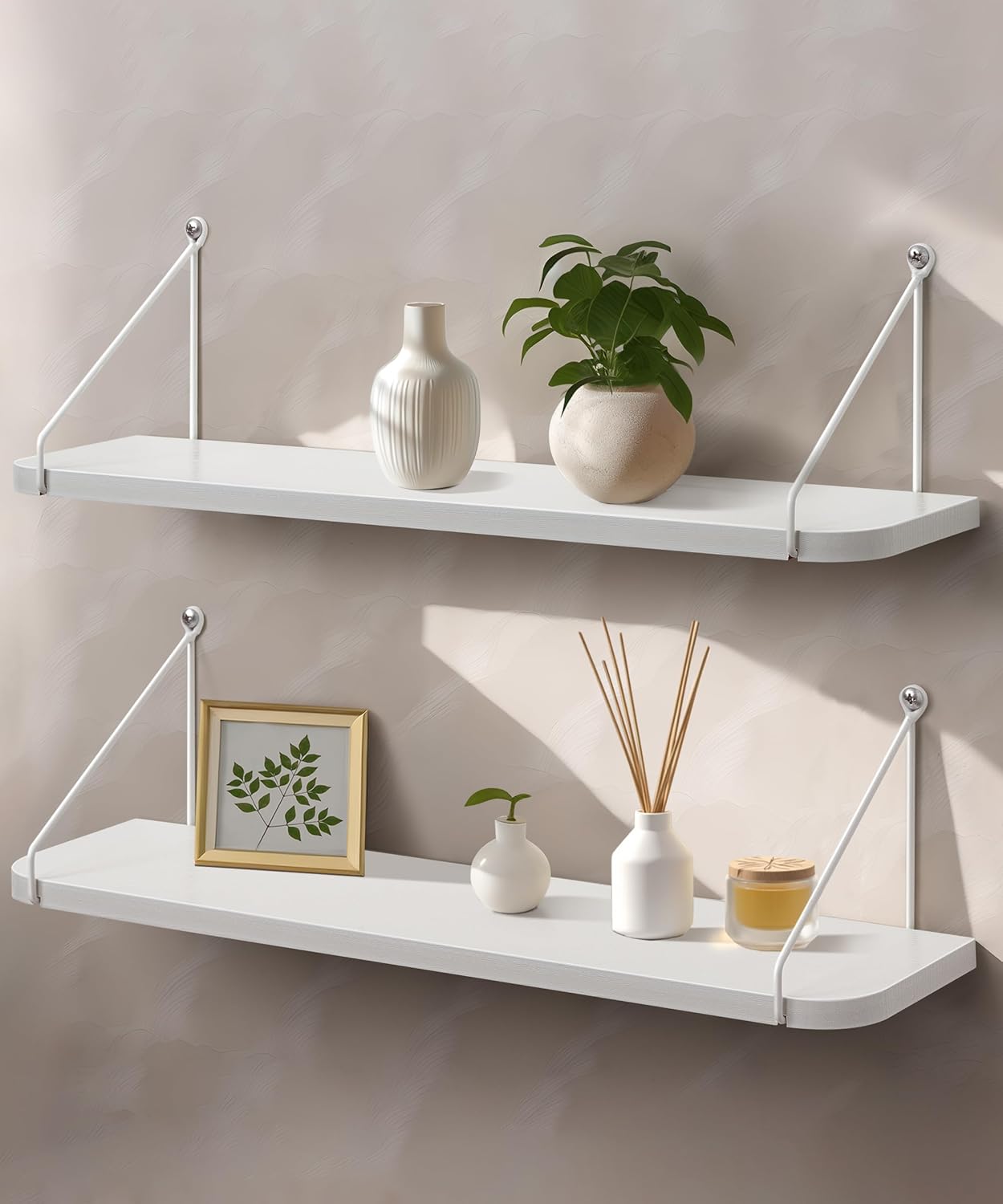 Afuly Estante de pared de madera blanca, 60 cm, estante de metal, estantes flotantes, estante para colgar en la pared, estante de almacenamiento para paredes, cocina, decoración moderna, baño, habitac