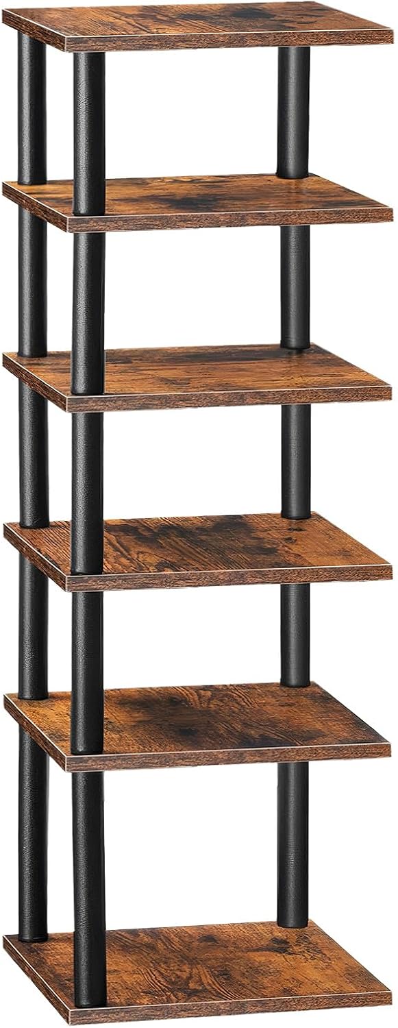 Zapatero HOOBRO, zapatero esquinero de 6 niveles, almacenamiento estrecho para zapatos, armario para zapatos, soporte para zapatos, pasillo, dormitorio, marrón oscuro-negro EBF21XJ01