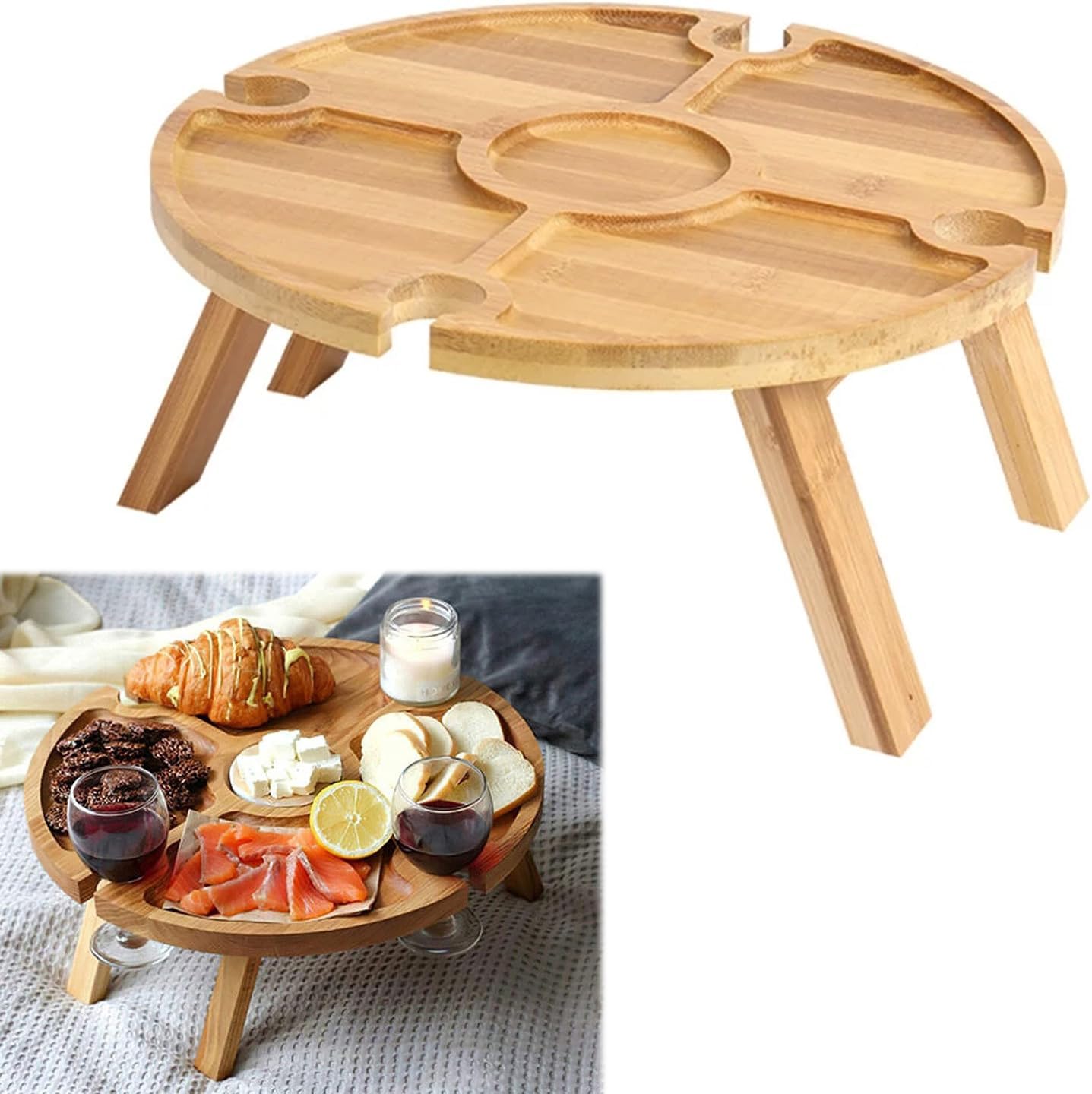 Mesa de vino plegable Inscrip, mesa de vino plegable para exterior, mesa de vino redonda de madera, mesa plegable para exterior, mesa de picnic plegable portátil, para jardín, camping, picnic, playa, conciertos, 30CM