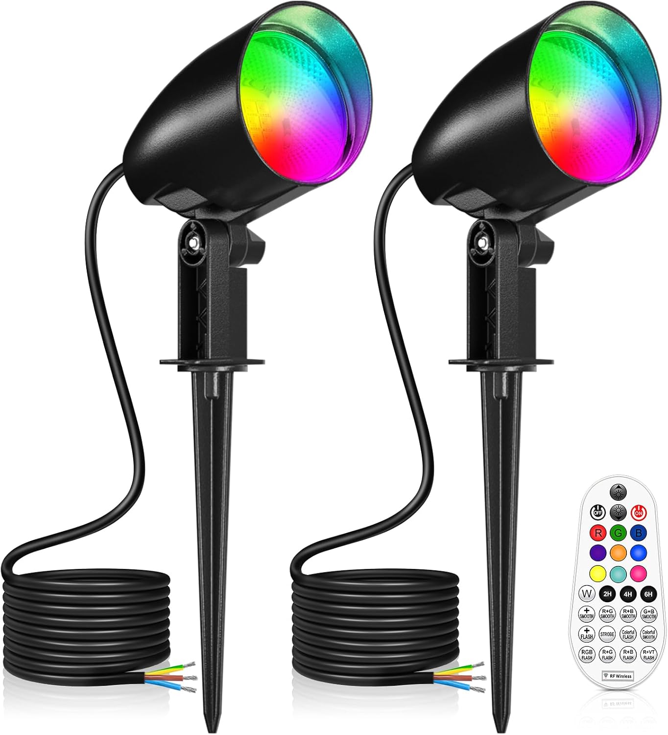 Iluminación de jardín MEIKEE RGB de 20 W, 10 colores, 30 modos dinámicos, IP66, resistente al agua, luz de jardín superbrillante, temporizador, foco de jardín ideal para exteriores, jardín, patio, árb
