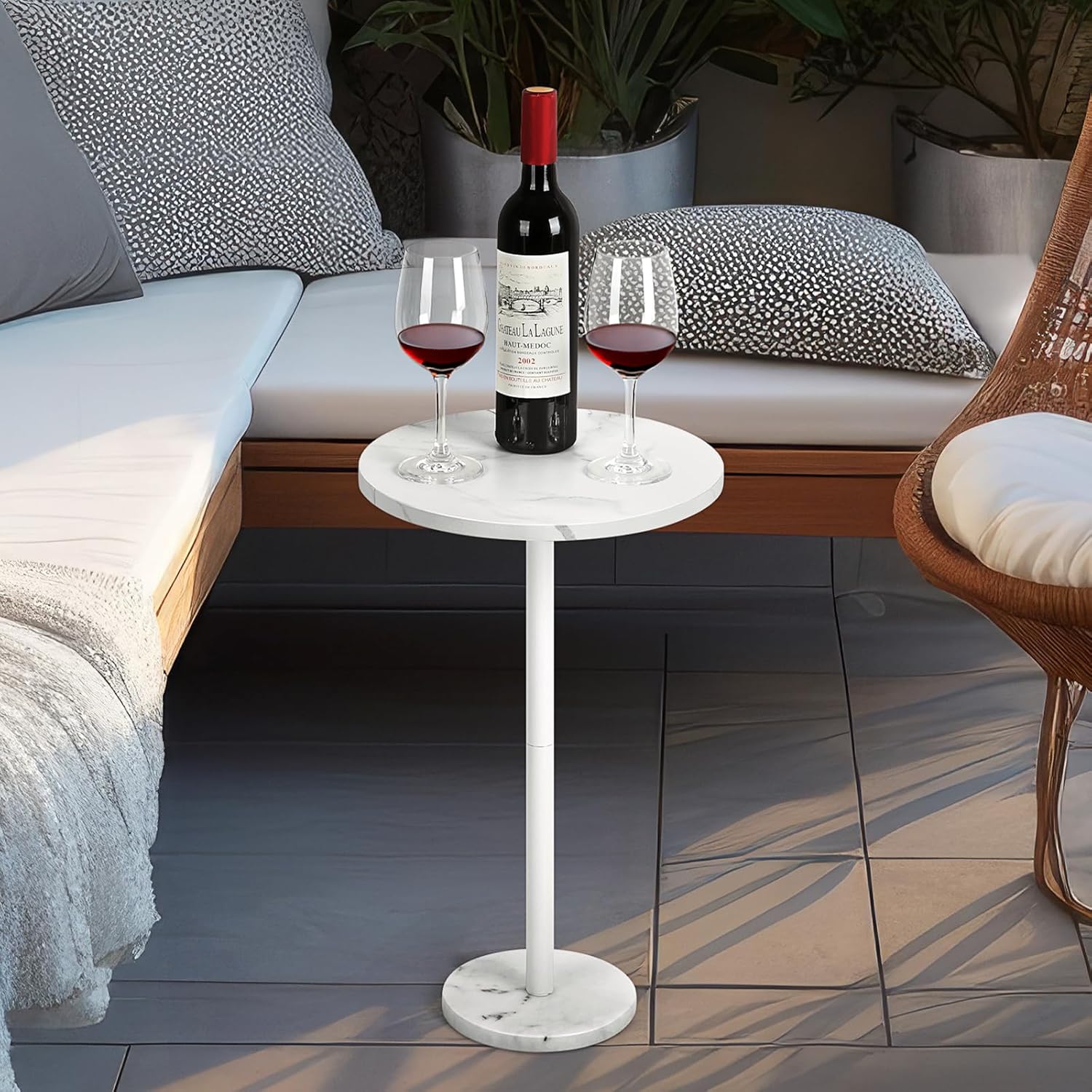 Mesa auxiliar redonda pequeña Smusei blanca con base de mármol - Mesa auxiliar para salón, dormitorio y espacios pequeños, 32 cm, blanca