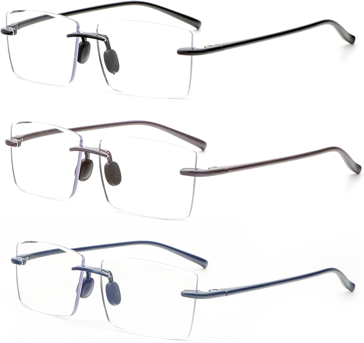 KoKoBin 3 gafas de lectura sin montura, súper ligeras, antiluz azul, gafas de lectura para ordenador para hombres y mujeres (3 unidades, 2 dioptrías)