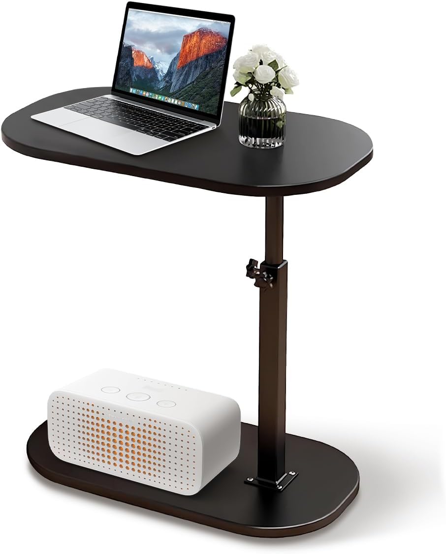 Mesa auxiliar XUDREZ ajustable en forma de C, giratoria 360°, para sofá de sala de estar, moderna mesa de centro pequeña para cama/bañera (negro)