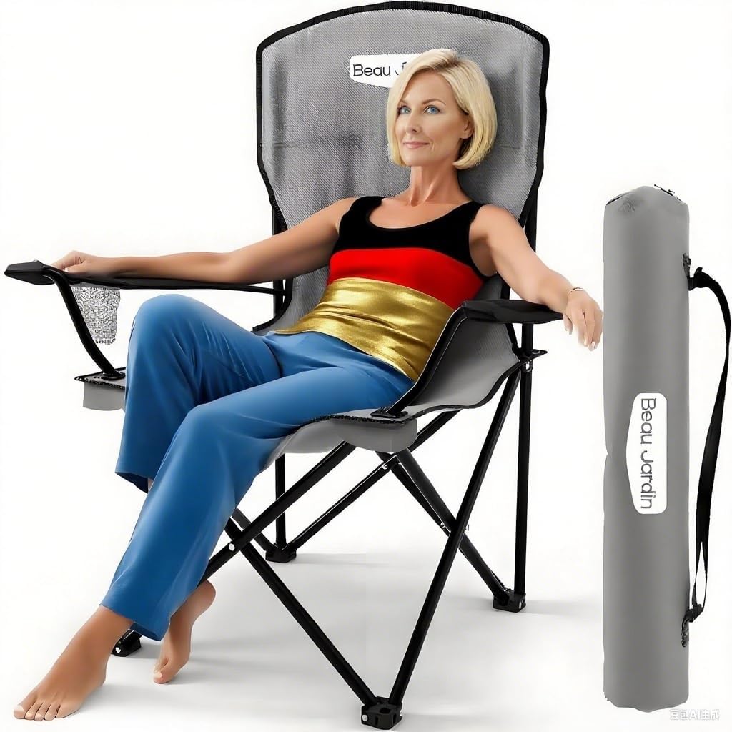 Bolsa de transporte para silla de camping plegable Beau Jardin (150 kg), silla de playa, silla plegable, silla de camping, sillas de jardín ligeras, sillas de camping para senderismo, picnic y espectadores, color gris.