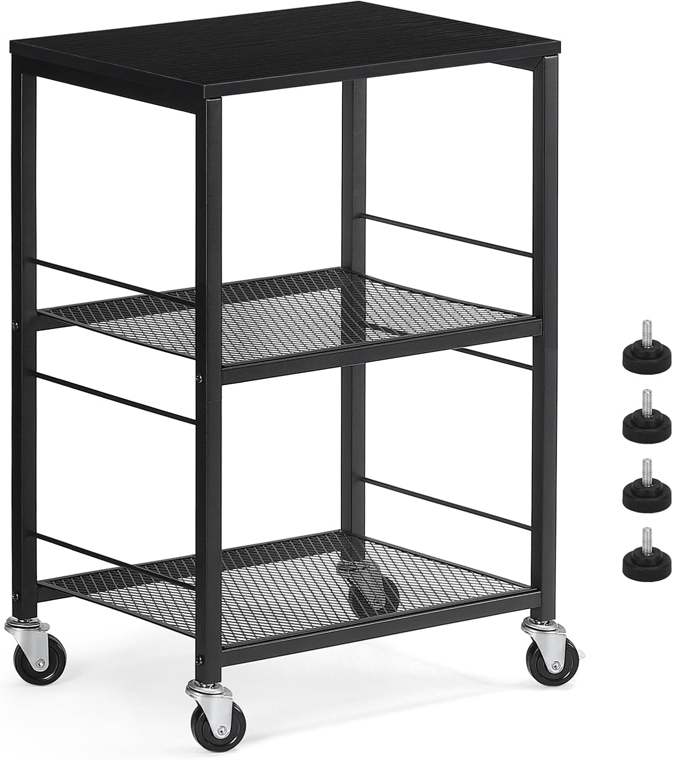 Carrito de cocina Nandae de 3 niveles con ruedas y almacenamiento, multifuncional, color negro