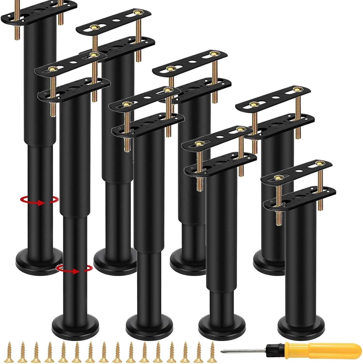 Aolawco 8 patas de muebles de metal negro, 12-18 cm de altura ajustable, patas de muebles de metal, patas de cama, patas de mesa, robustas, patas ajustables para muebles, cama, armario, escritorio,