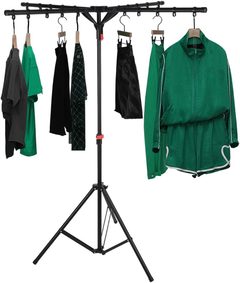 BAOYOUNI Tendedero plegable, ahorra espacio, tendedero, longitud de colgado: 125,3 cm, altura ajustable: 96,6-158 cm, para uso en interiores y exteriores.