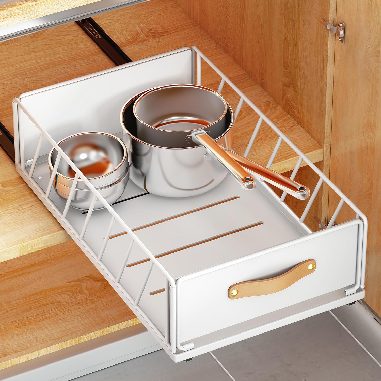 Kitstorack Cajón telescópico extensible para armario, organizador deslizante de metal con asa, estante de almacenamiento de cocina, cintas adhesivas, cesta para armario, 40 cm de profundidad x 35 cm d