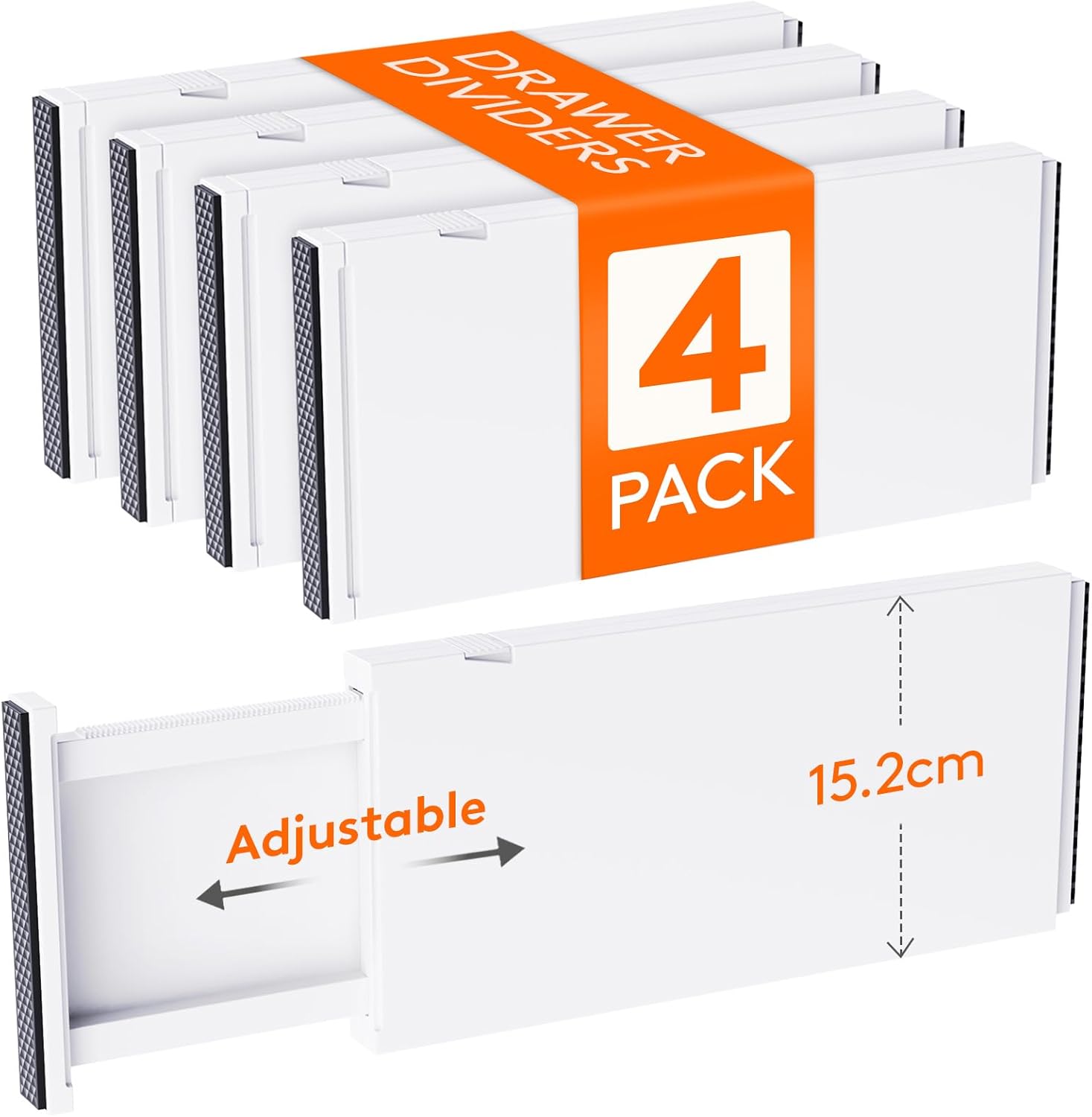 Juego de 4 divisores de cajones Lifewit, ajustables para longitud interior de 34-50 cm y altura de 15,5 cm. Sistema organizador para cocina, armarios y escritorios, color blanco.