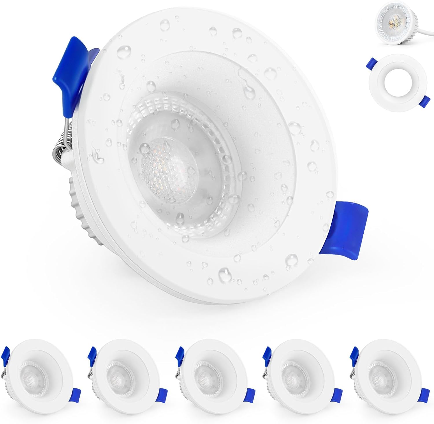 Focos LED empotrables KYOTECH 230V 5W IP65, focos LED empotrables de 68-75 mm, focos de techo ultrafinos blancos neutros de 4000K, focos de techo para baño, cocina y sala de estar, juego redondo blanco de 6 piezas.