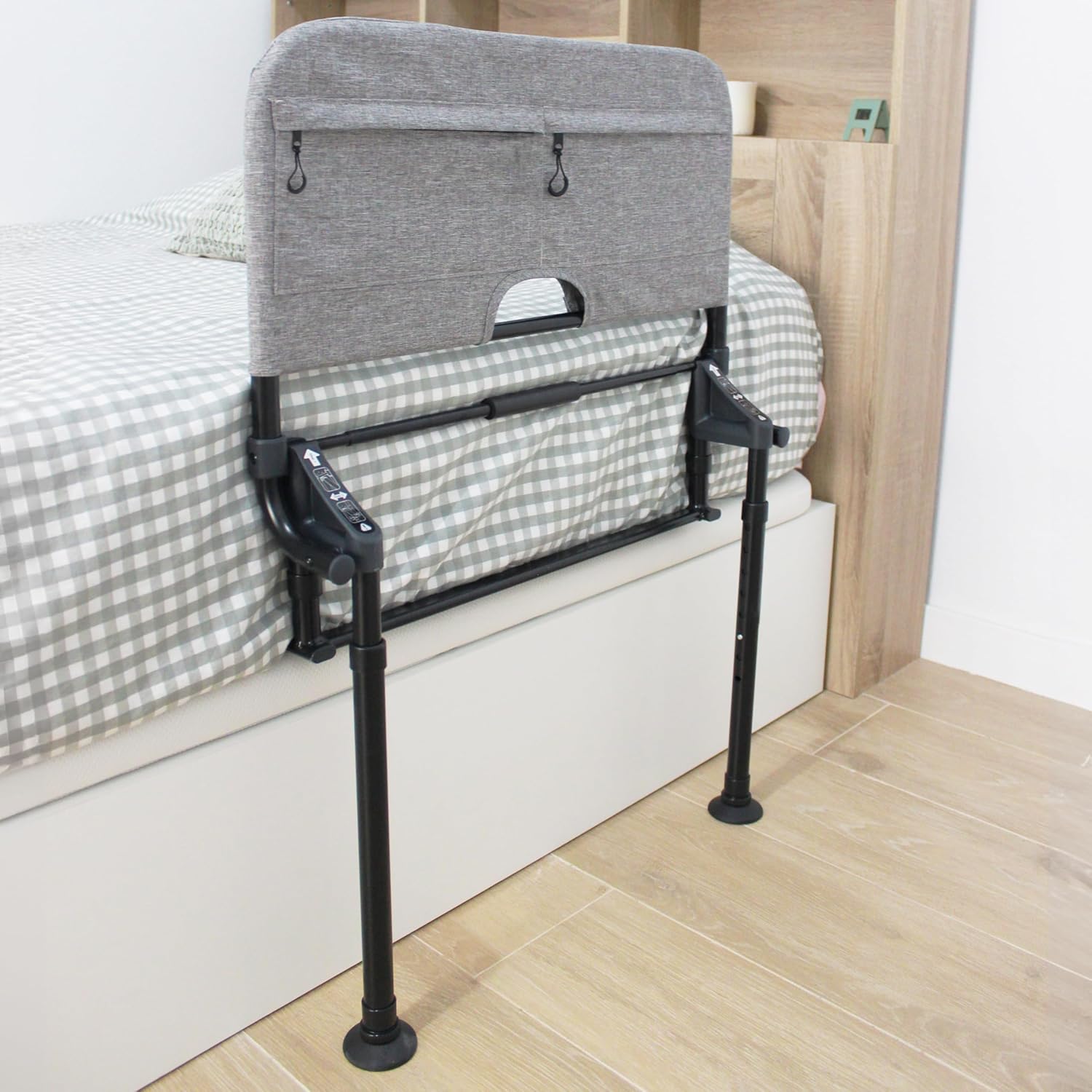 KMINA Barandilla Cama Adulto Abatible con Patas (Altura Somier 29-50 cm), Barrera Cama de Altura Ajustable Pro