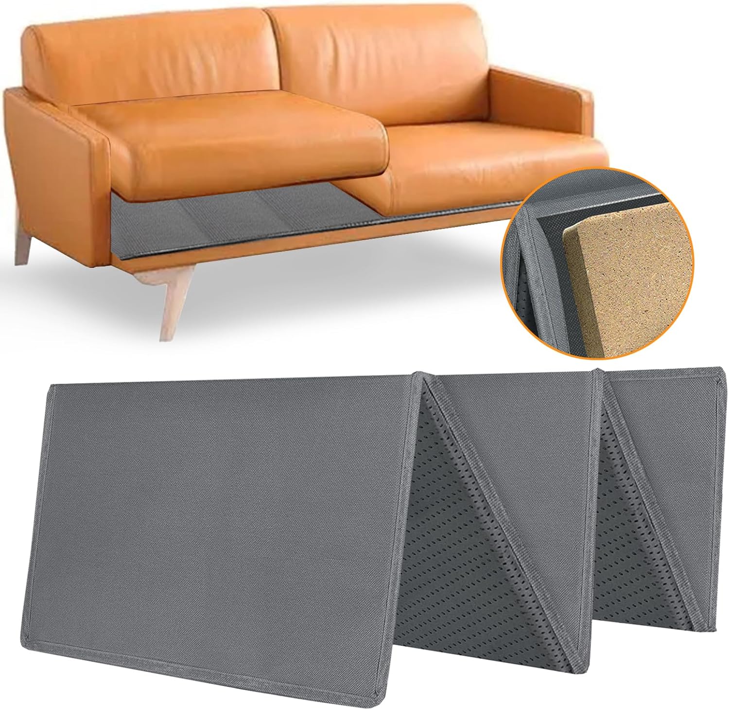 Cojín de apoyo VERONLY de 44 x 44 cm, ideal para sofás de 3 plazas. Fabricado con paneles de MDF extra gruesos (0,4 pulgadas) y tela Oxford 600D. Fácil instalación y diseño plegable. Mejora la postura