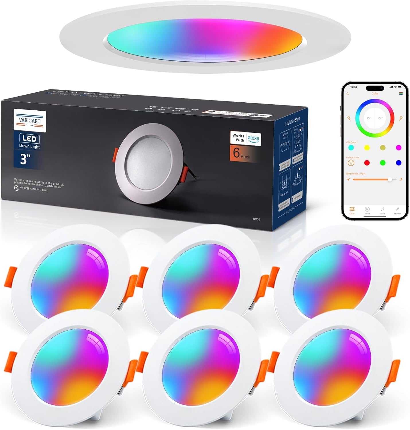Focos empotrables LED RGBWW de 7W, 660LM, temperaturas de color de 2700K a 6000K. Controla fácilmente desde la aplicación BRmesh o Alexa, sin necesidad de registrar ni hardware adicional. Certificados