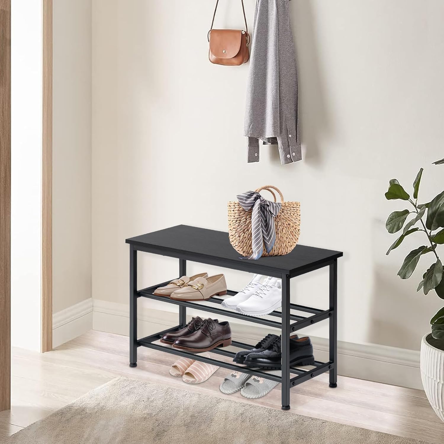 Zapatero metálico FetiNes con 2 estantes, armario zapatero, banco con almacenaje para salón, armario y recibidor, 73 x 30 x 45 cm