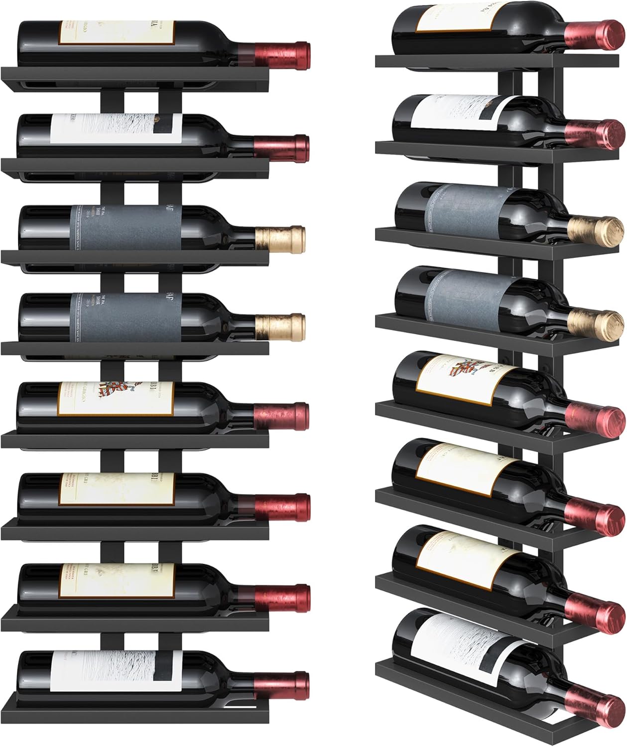 FAVOOSTY Botellero de Pared, Botellero Vertical, Estante para Botellas con 8 Niveles, 8 Botellas de Vino, Soporte para Botellas, Estante de Metal para Botellas de Vino, para Comedor, Bodega, Negro