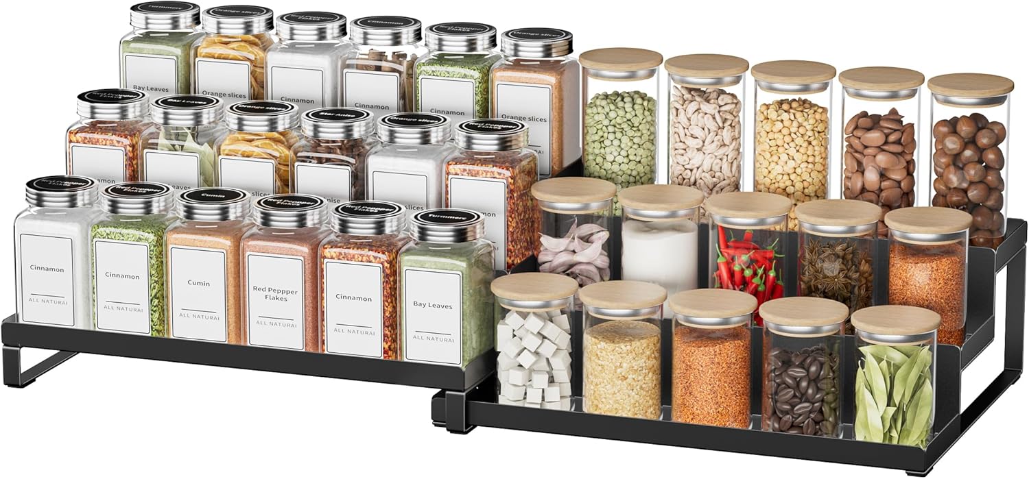 ZDDLOINP - Especiero expandible de 3 niveles, de pie, organizador de especias para cocina, para encimeras de gabinetes