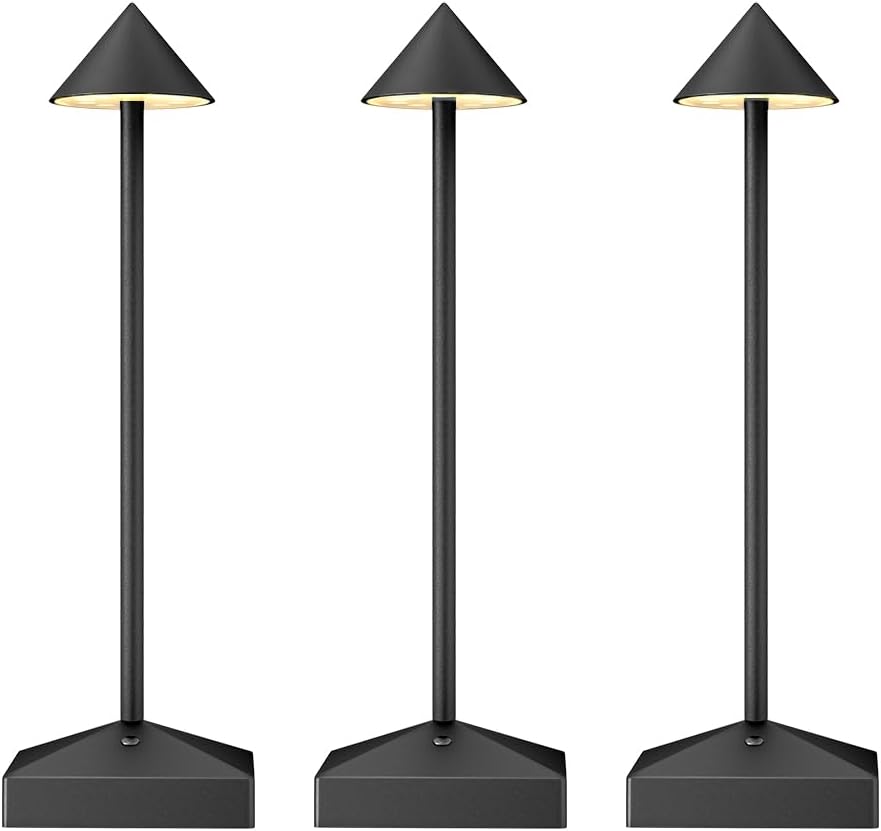 FUNTAPHANTA - Lámpara de mesa inalámbrica minimalista (paquete de 3), LED recargable a batería, atenuación continua, portátil, 3000 K, para comedor, dormitorio y sala de estar.
