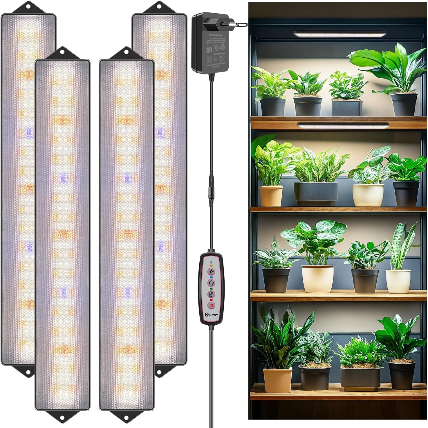 Lámpara LED Wolezek para plantas de espectro completo, 420 LED, temporizador automático de 4/8/12/16 h, paquete de 4, 35 cm, 5 niveles de brillo, para cultivo de plantas.