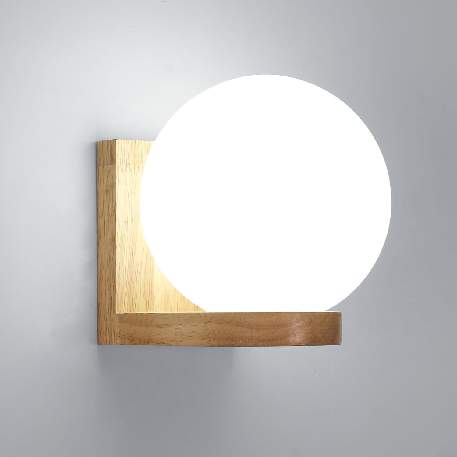 Lámpara de pared de madera para interiores DELIPOP, lámpara de pared vintage E27 con pantalla de cristal, iluminación moderna para dormitorio, pasillo, sala de estar, comedor, cocina y escaleras.