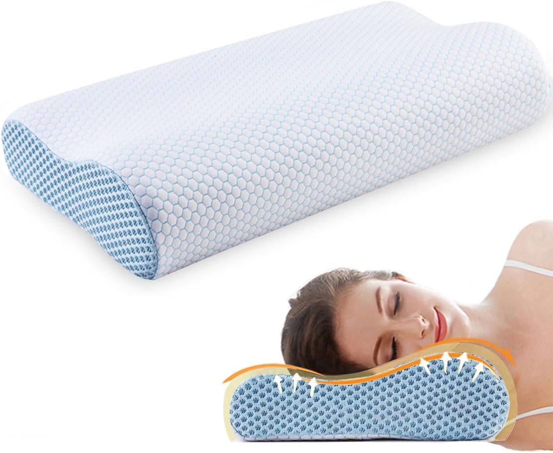 Almohada viscoelástica Ecosafeter, almohada de apoyo para el cuello, almohada ergonómica para el cuello para diferentes posiciones al dormir con funda extraíble
