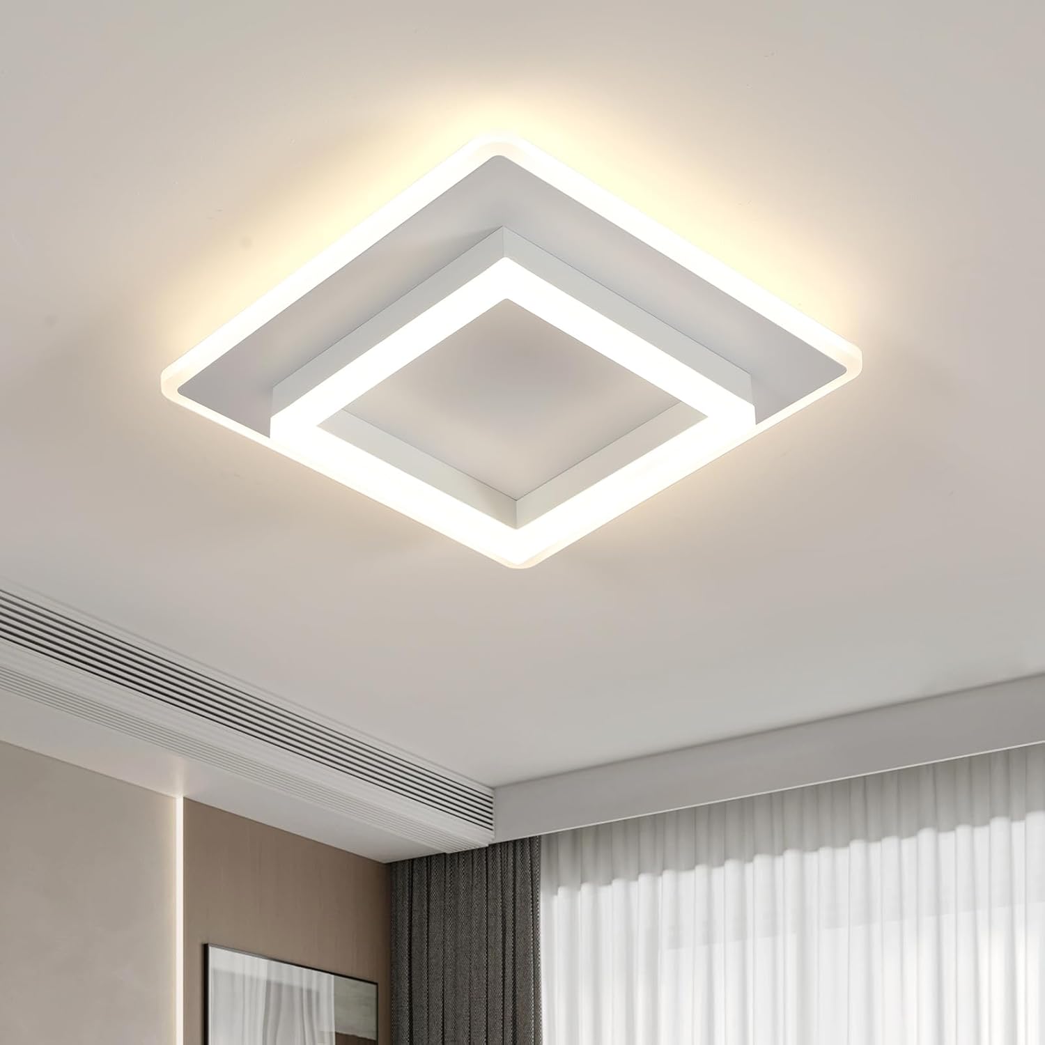 Lámpara de techo LED DELIPOP, 30W 3375LM, moderna lámpara de techo LED cuadrada, lámpara de techo acrílica blanca para dormitorio, sala de estar, cocina y pasillo, blanco neutro 4500K