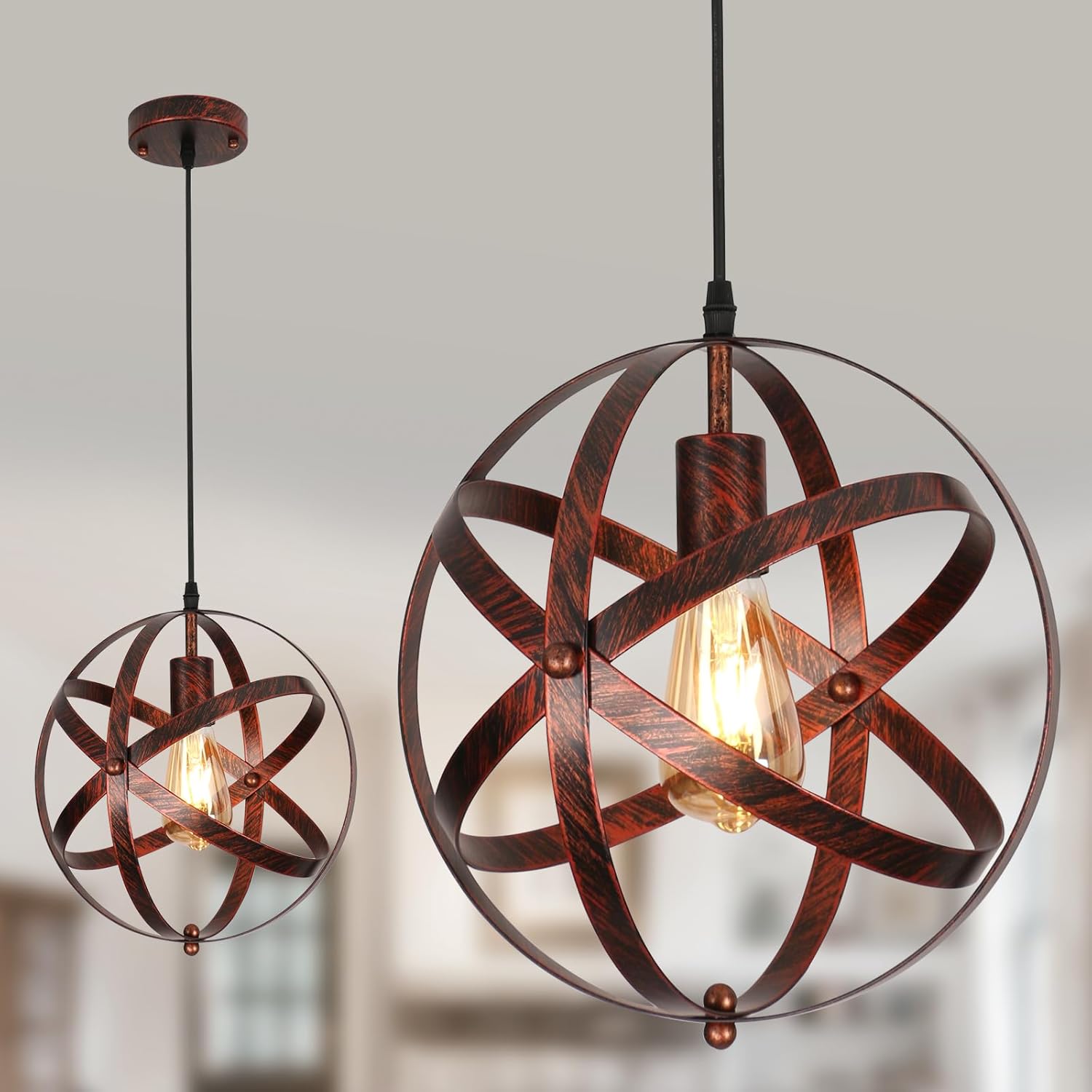 Lámpara colgante industrial vintage DELIPOP, lámpara colgante retro E27 para mesa de comedor, moderna lámpara de araña esférica de metal para comedor, cocina, sala de estar, entrada, bar.