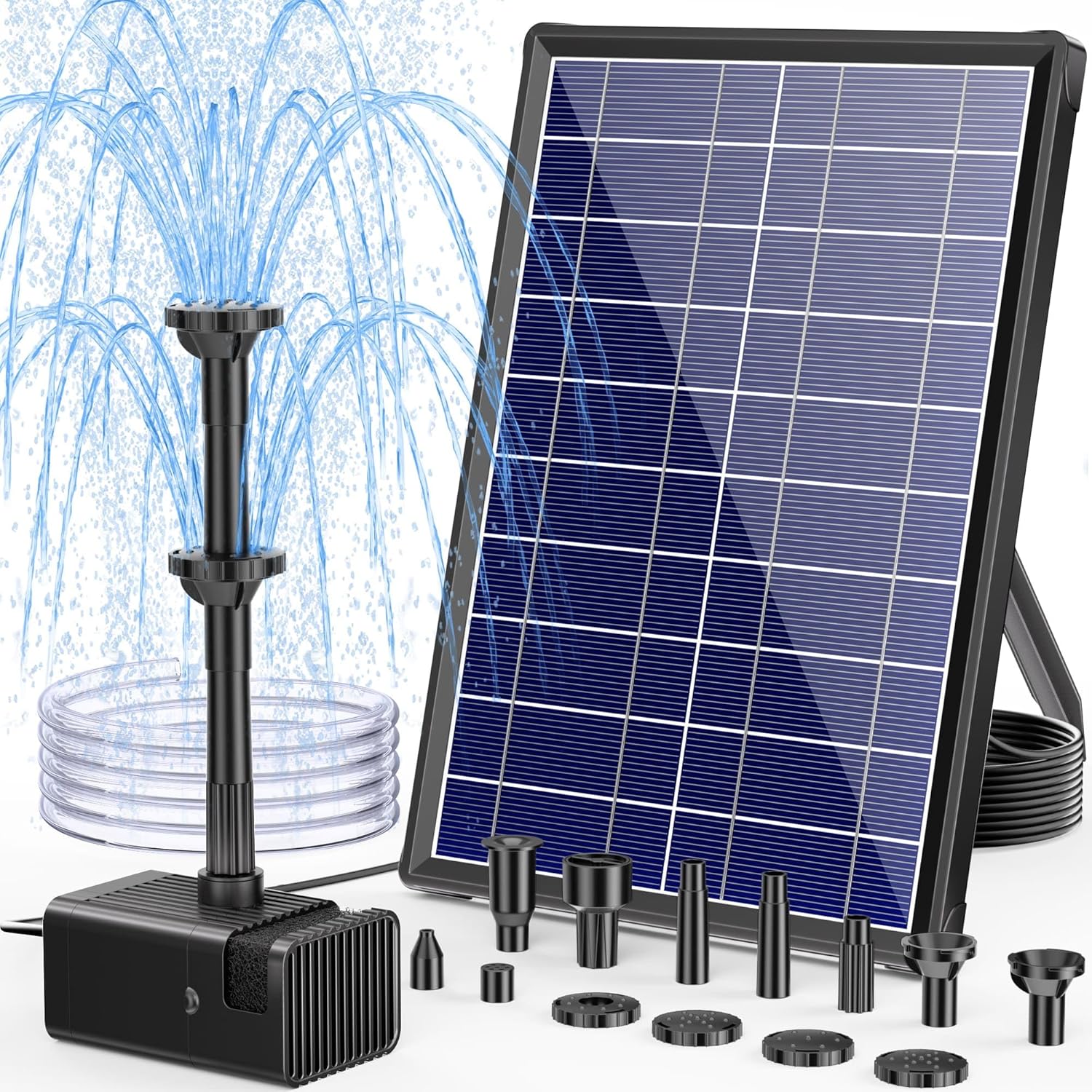 Biling Fuente Solar 8W para Exterior con Batería 3600 mAh, Bomba Solar para Estanque con Filtro, Bombas para Fuente Solar con Batería, Bomba de Agua Solar, Fuente Flotante para Fuente Exterior, Mini E