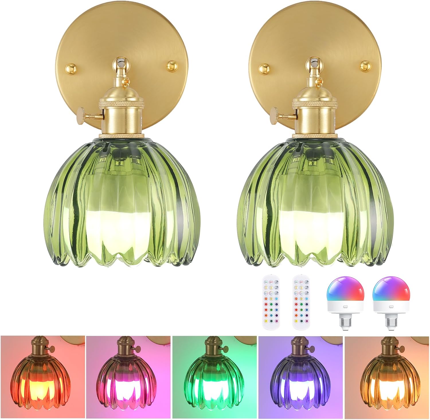 Lámpara de pared interior vintage Shenmoyl, funciona con pilas, paquete de 2, lámpara de pared LED dorada, no requiere conexión eléctrica, control táctil, 3 niveles de brillo con mando a distancia para baño, dormitorio, pasillo, sala de estar.